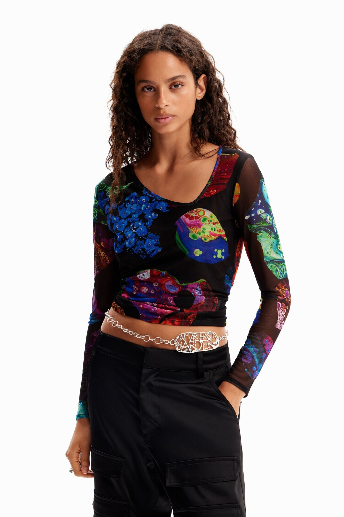 Desigual Tricou albastru / verde / roz / negru - Pled.ro