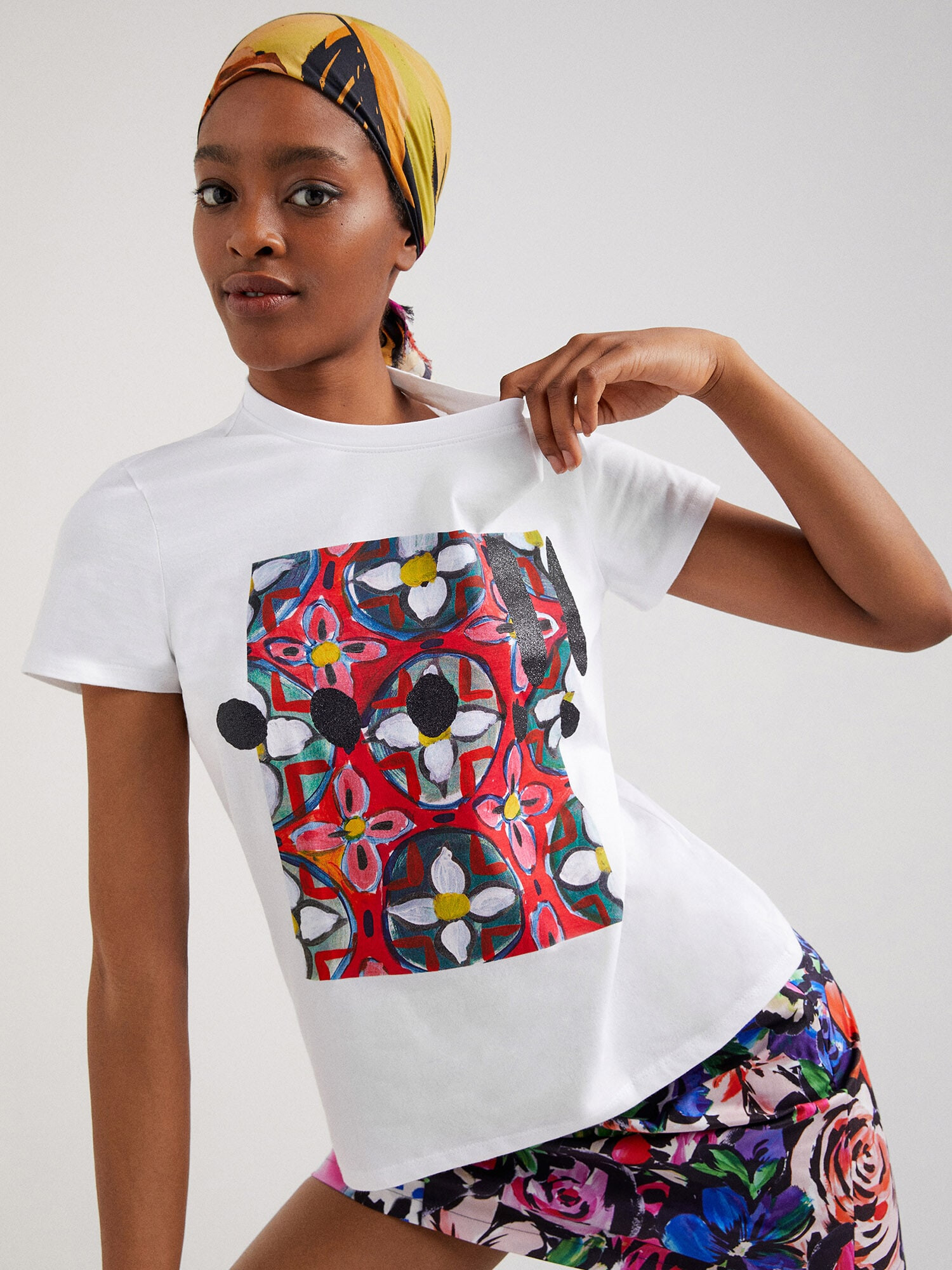 Desigual Tricou 'Biarritz' gri / roz / roșu / alb - Pled.ro