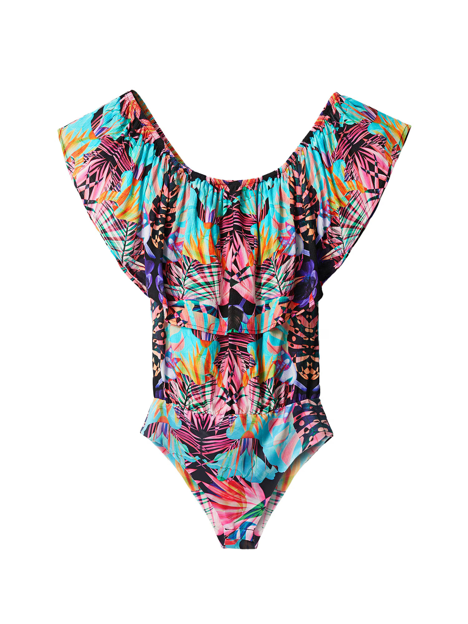 Desigual Tricou body 'Poppy' albastru aqua / mov închis / portocaliu / roz deschis - Pled.ro