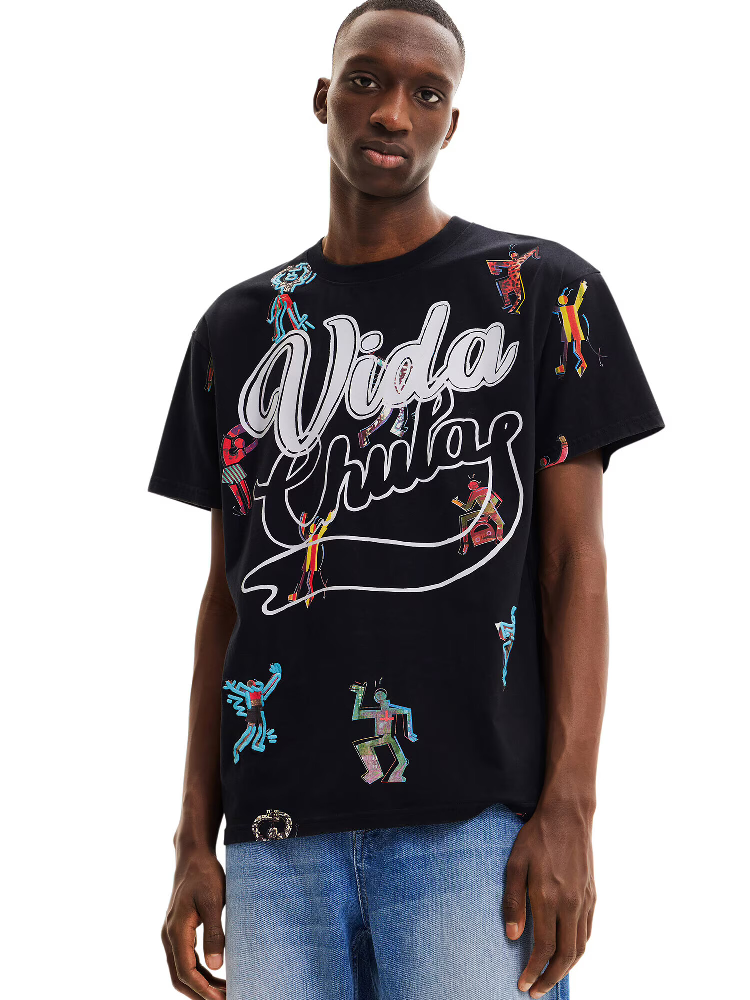 Desigual Tricou 'CRESTENCIO' gri metalic / alb - Pled.ro