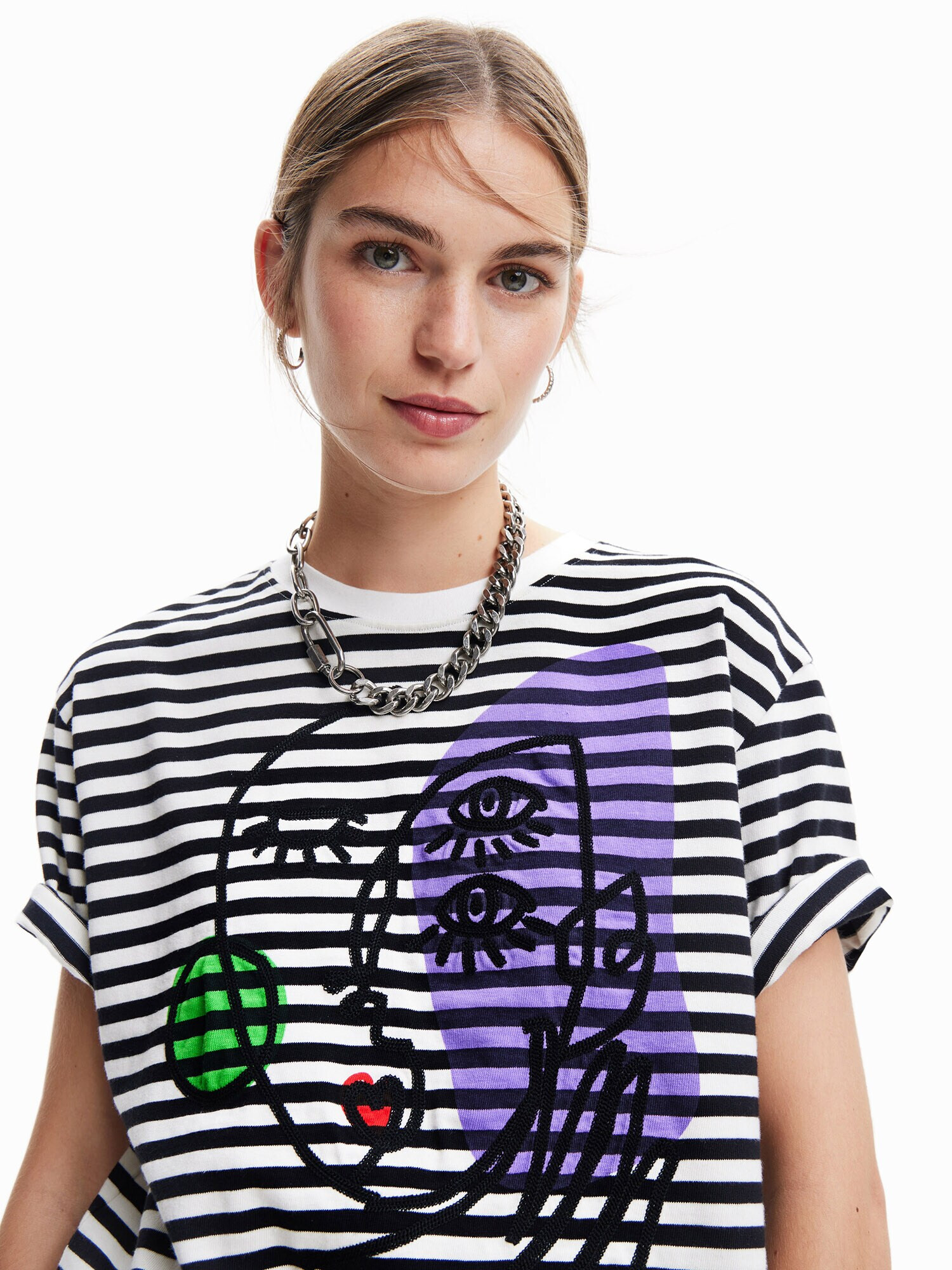 Desigual Tricou 'ROS' verde / lila / negru / alb - Pled.ro