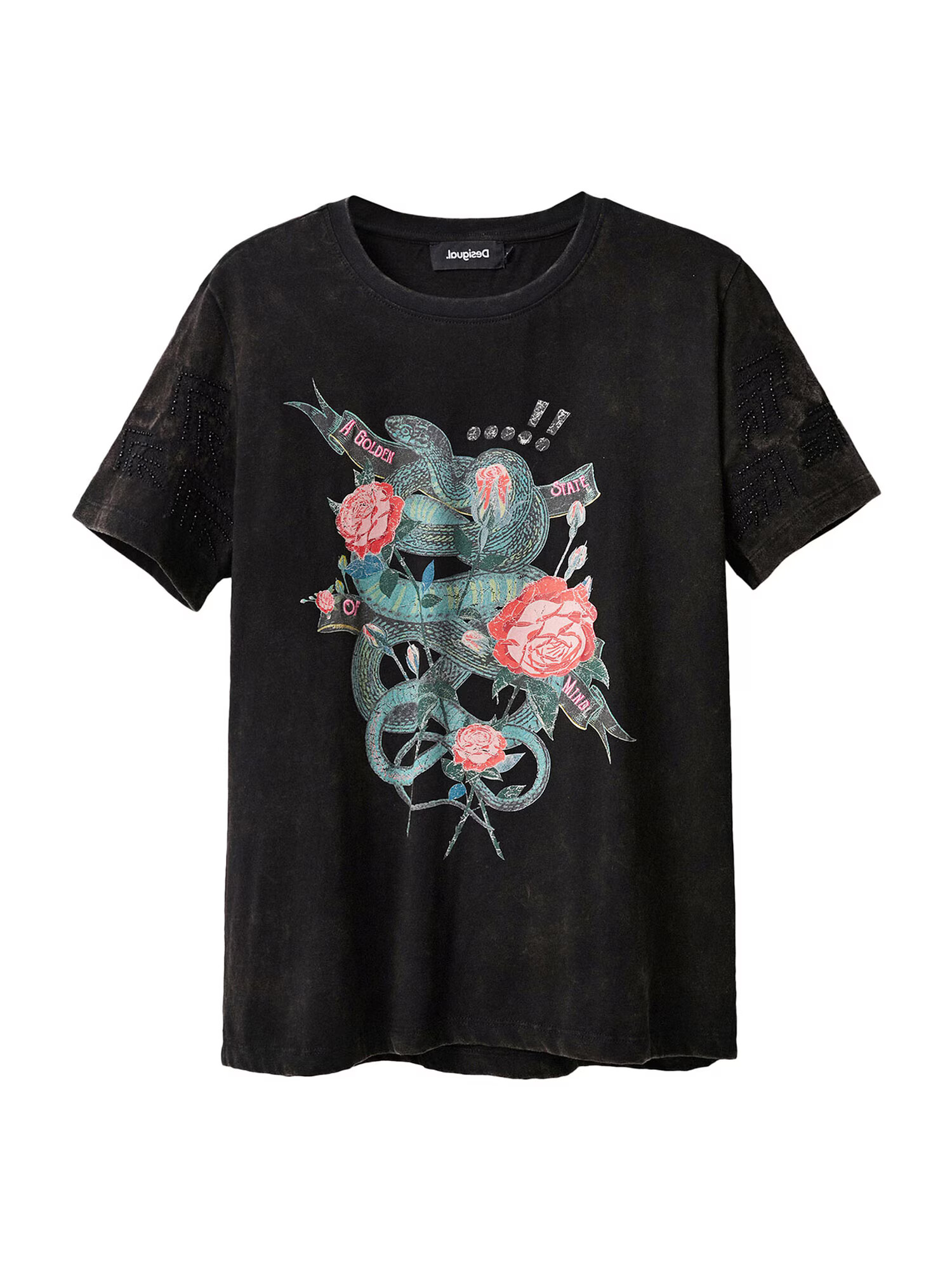 Desigual Tricou 'Yuba' verde jad / roz / roșu deschis / negru - Pled.ro