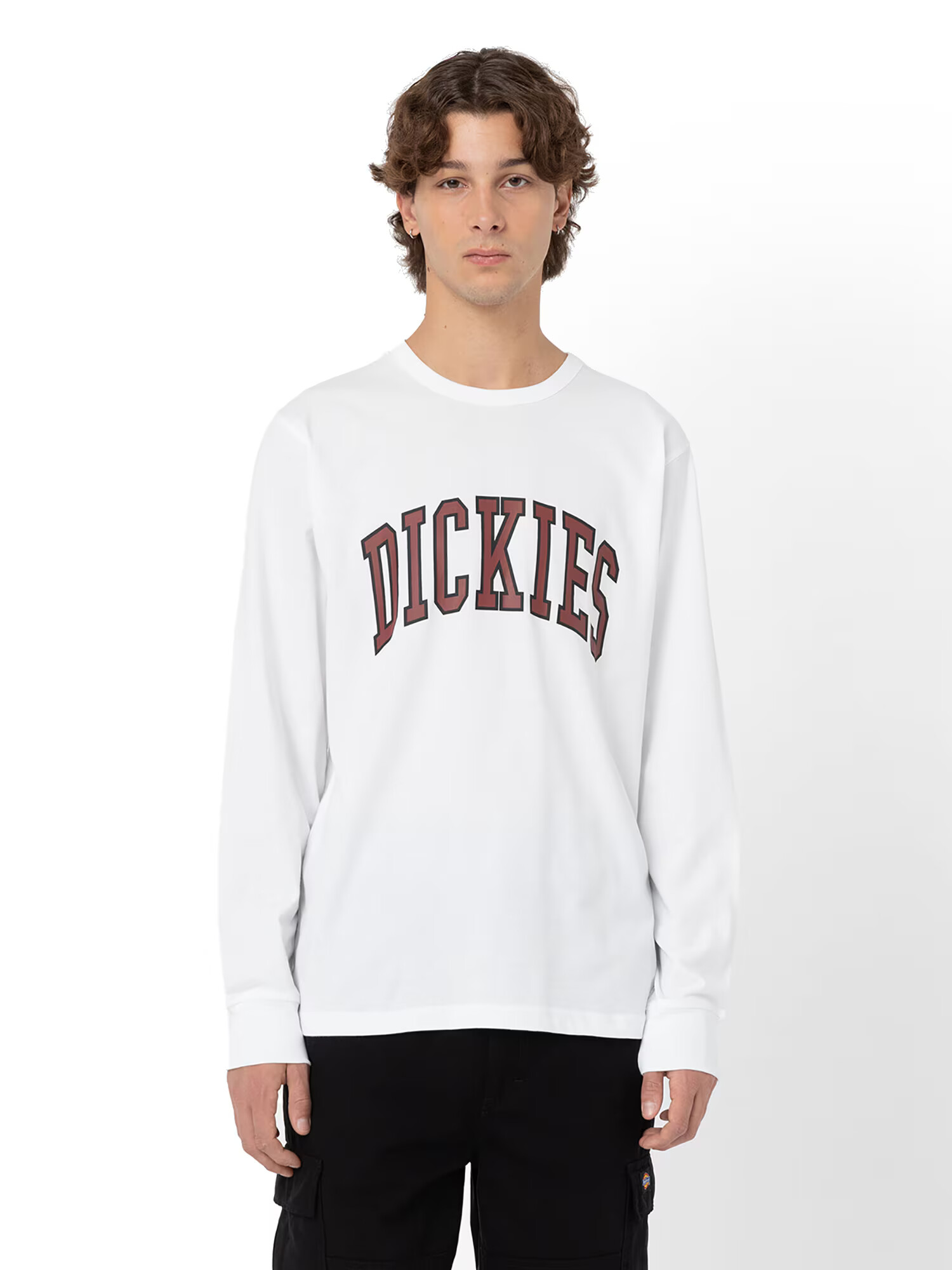 DICKIES Bluză de molton 'AITKIN TEE LS' maro / alb - Pled.ro