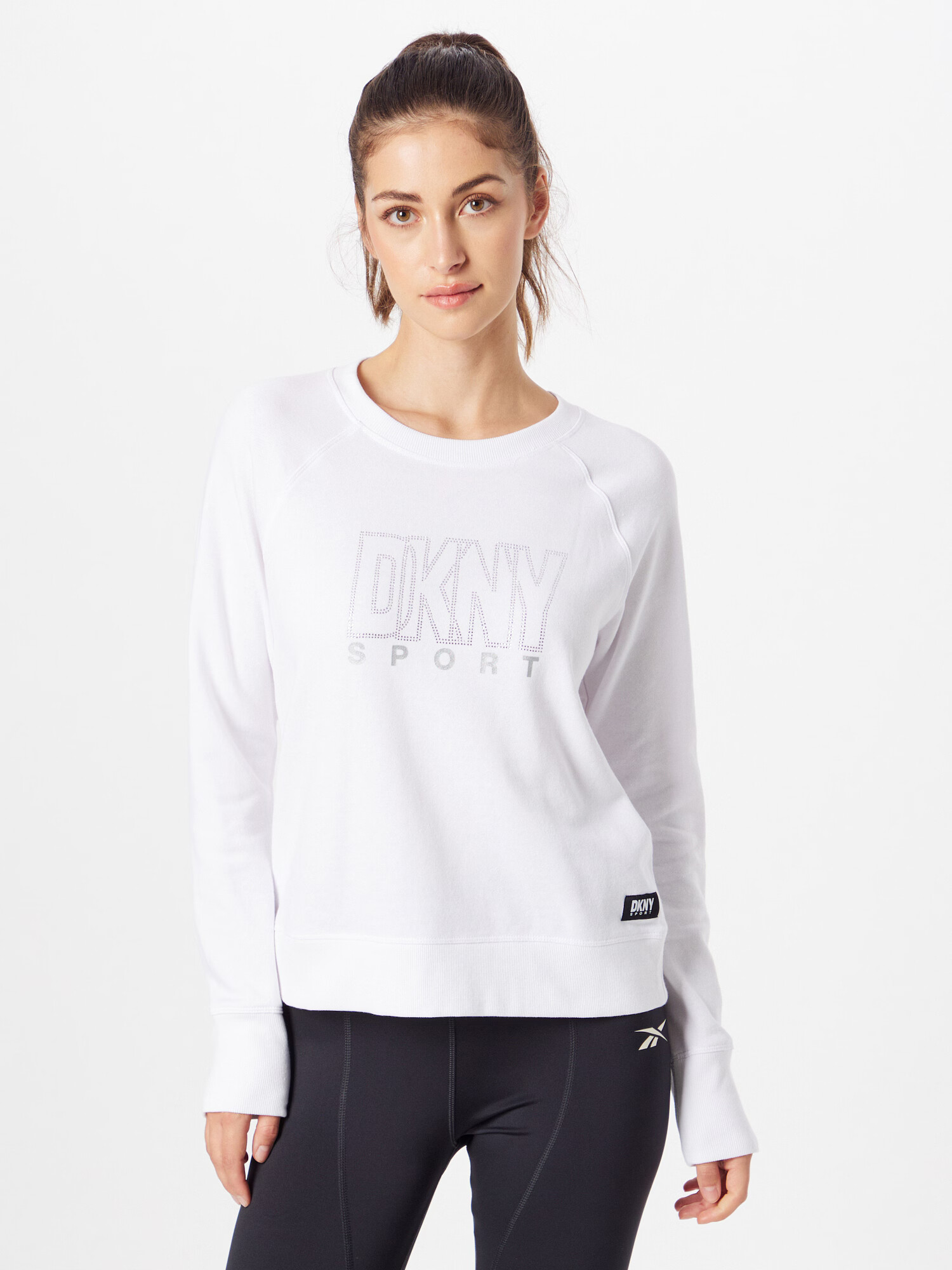 DKNY Performance Bluză de molton argintiu / alb - Pled.ro