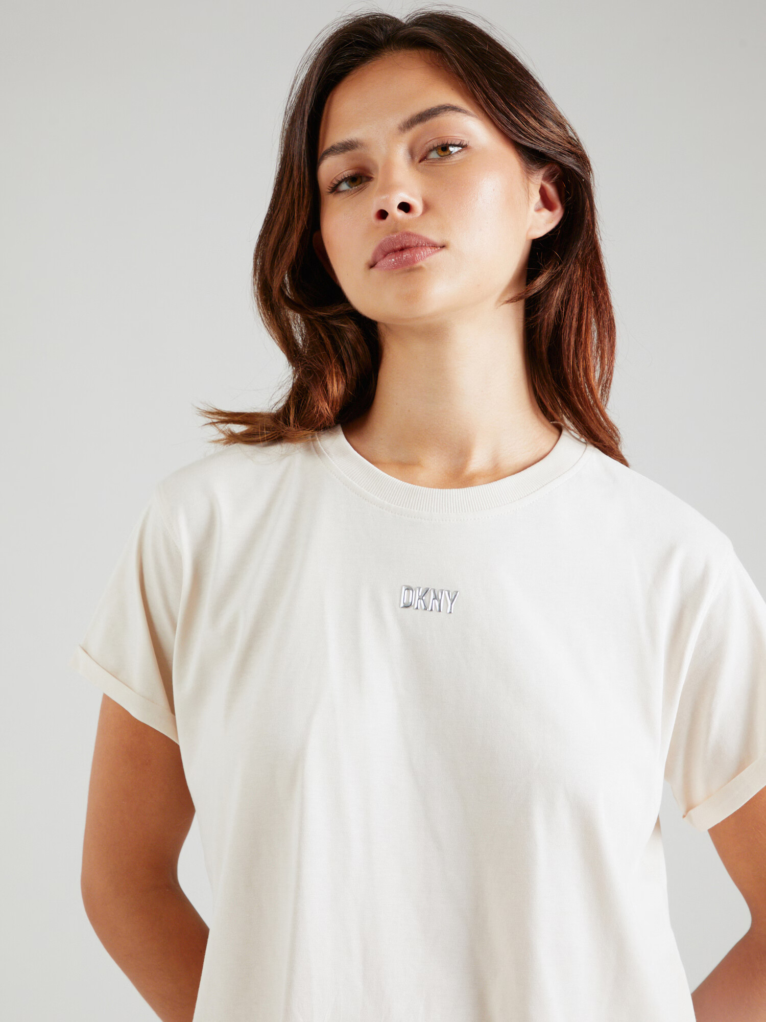 DKNY Performance Tricou funcțional bej / argintiu - Pled.ro