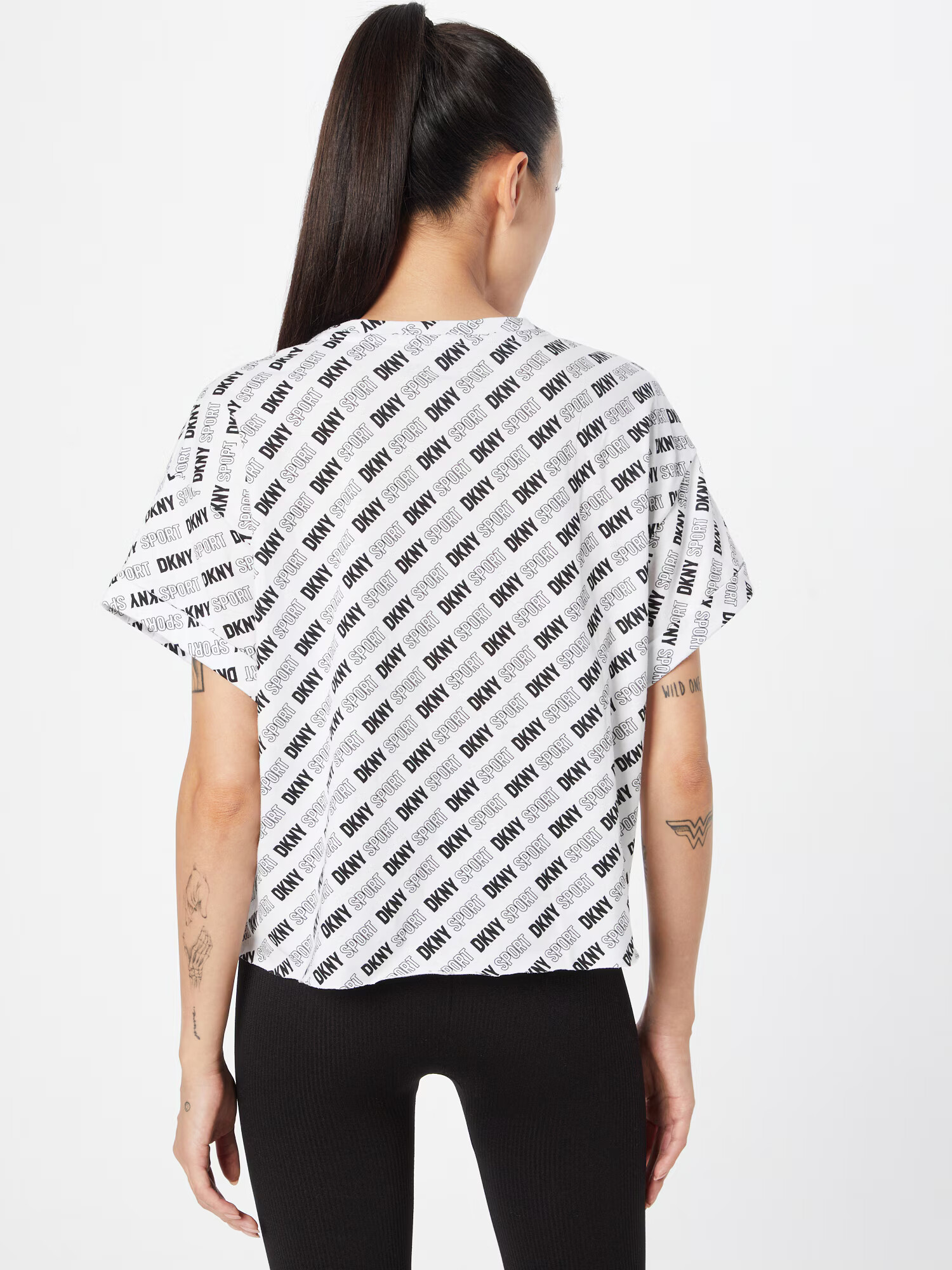 DKNY Performance Tricou funcțional negru / alb - Pled.ro