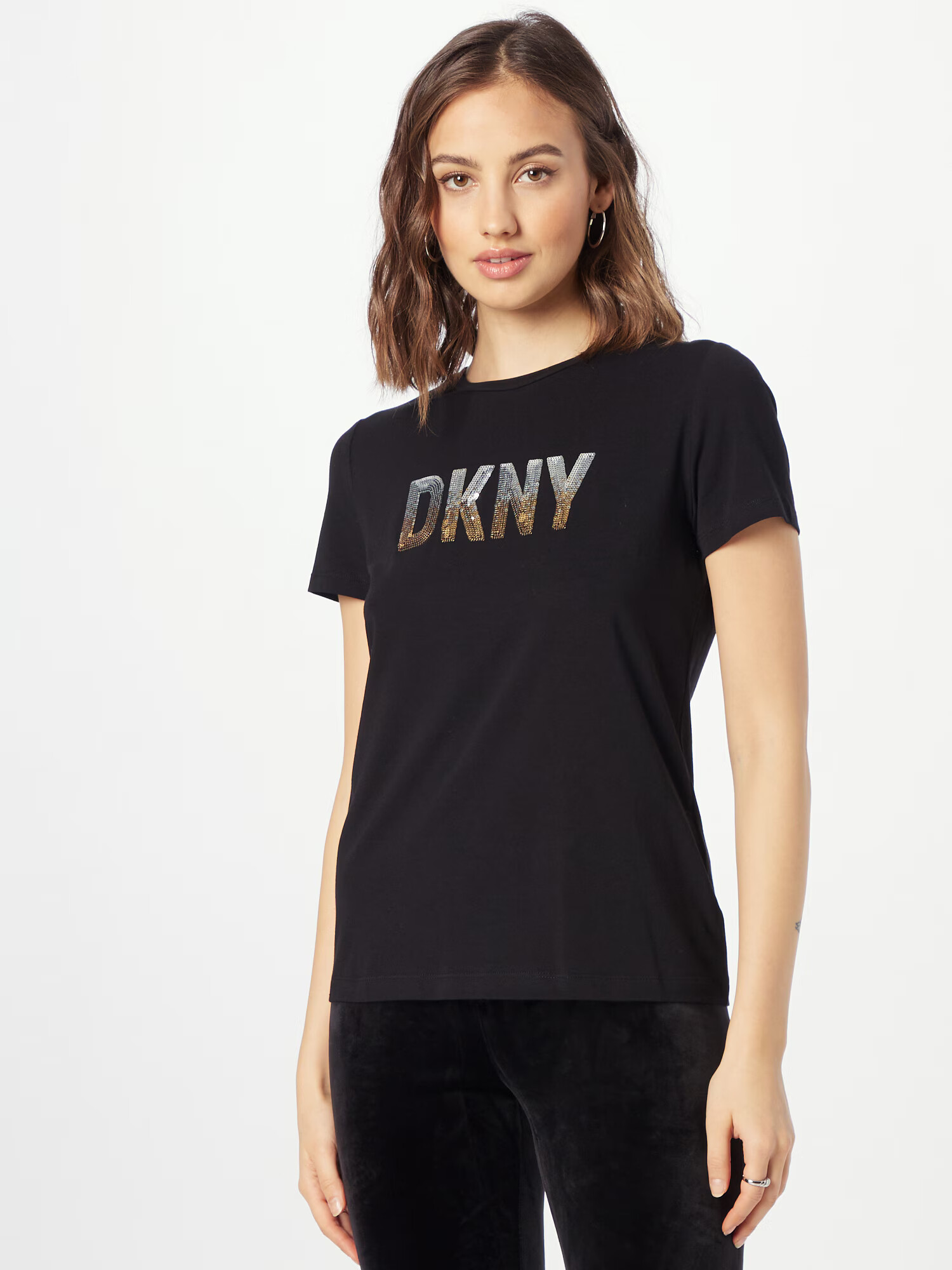 DKNY Tricou auriu / negru / argintiu - Pled.ro