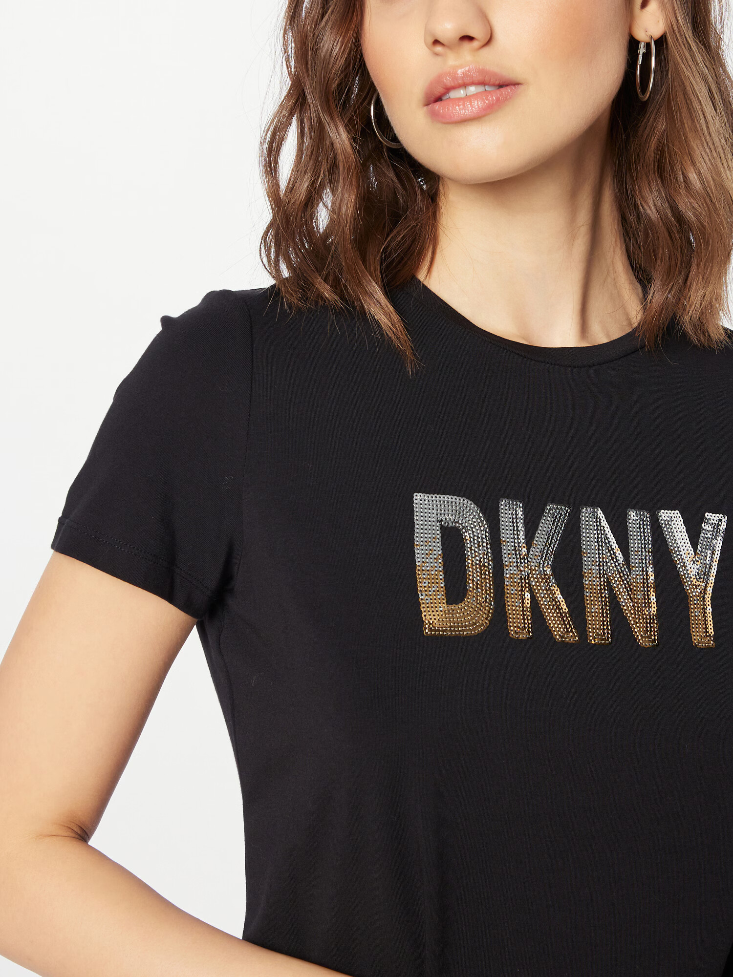 DKNY Tricou auriu / negru / argintiu - Pled.ro