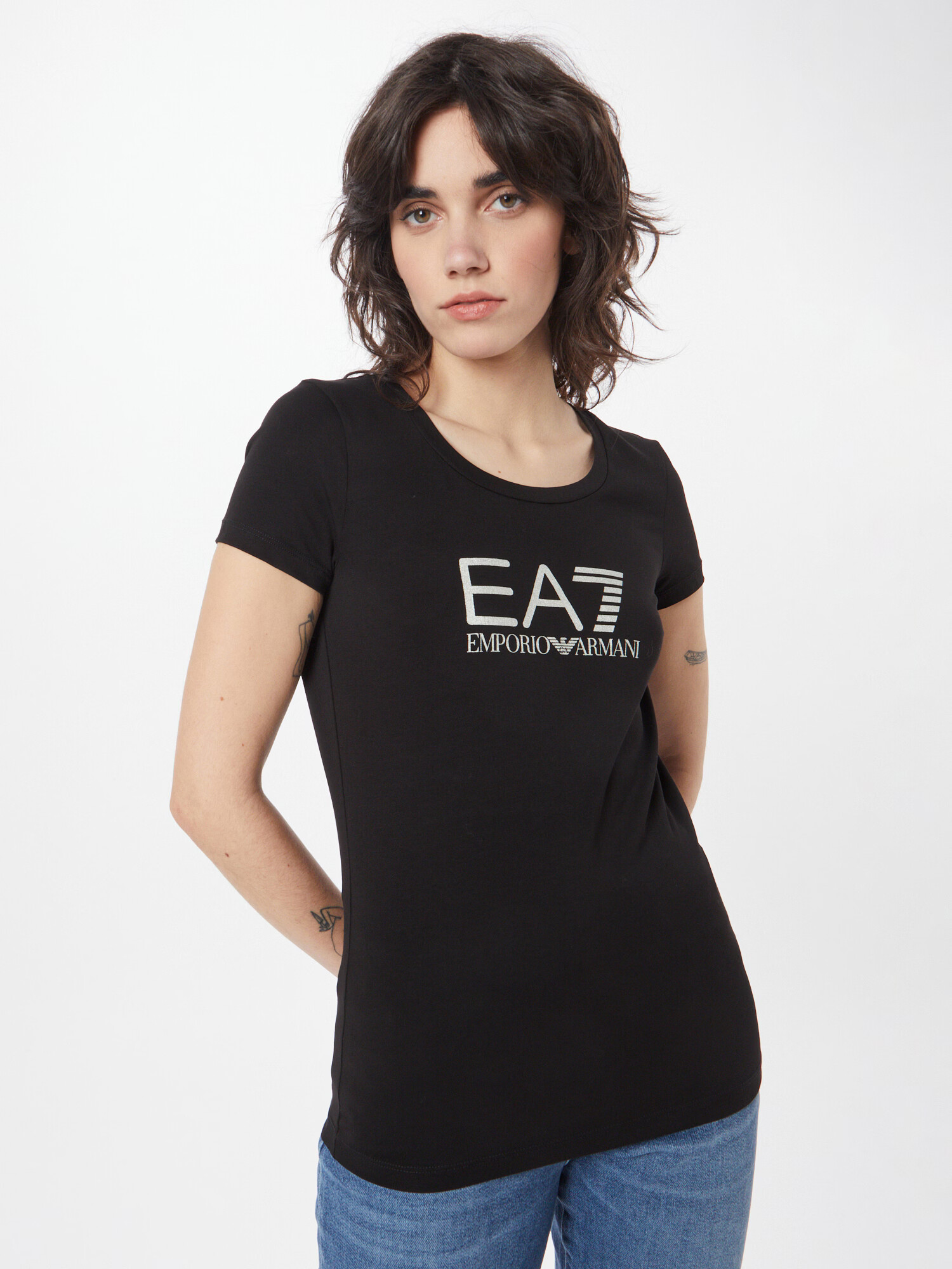 EA7 Emporio Armani Tricou negru / alb - Pled.ro