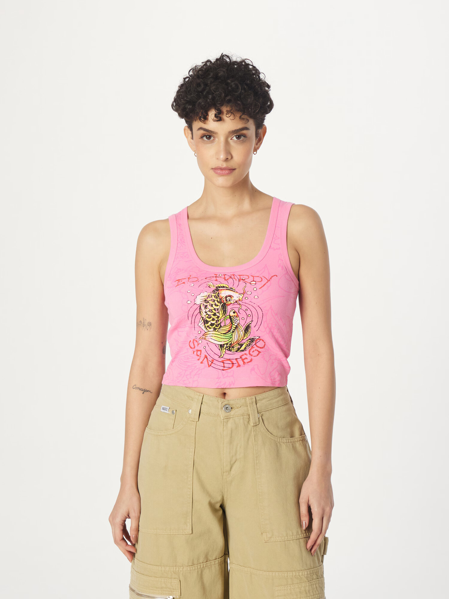 Ed Hardy Top galben deschis / roz pitaya / roz deschis / negru - Pled.ro