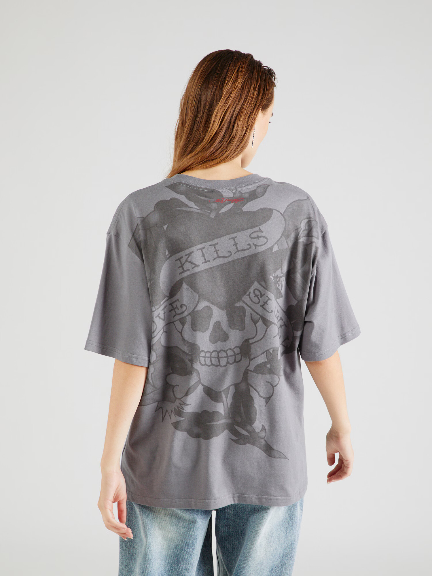 Ed Hardy Tricou 'KILLS SLOWLY' gri / roșu / negru / alb - Pled.ro