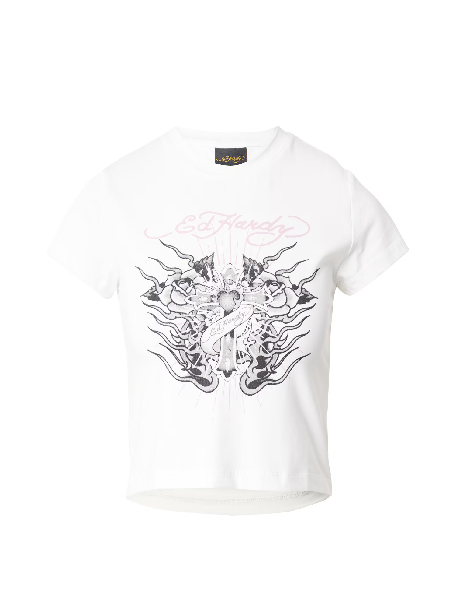 Ed Hardy Tricou 'KILLS SLOWLY' roz pal / negru / alb - Pled.ro