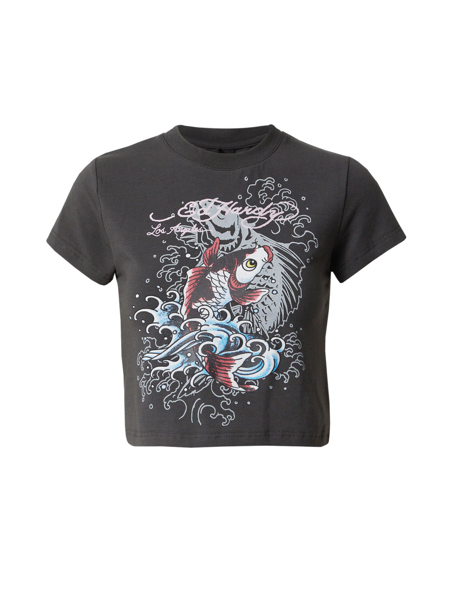 Ed Hardy Tricou 'KOI' albastru fumuriu / azuriu / negru / alb - Pled.ro