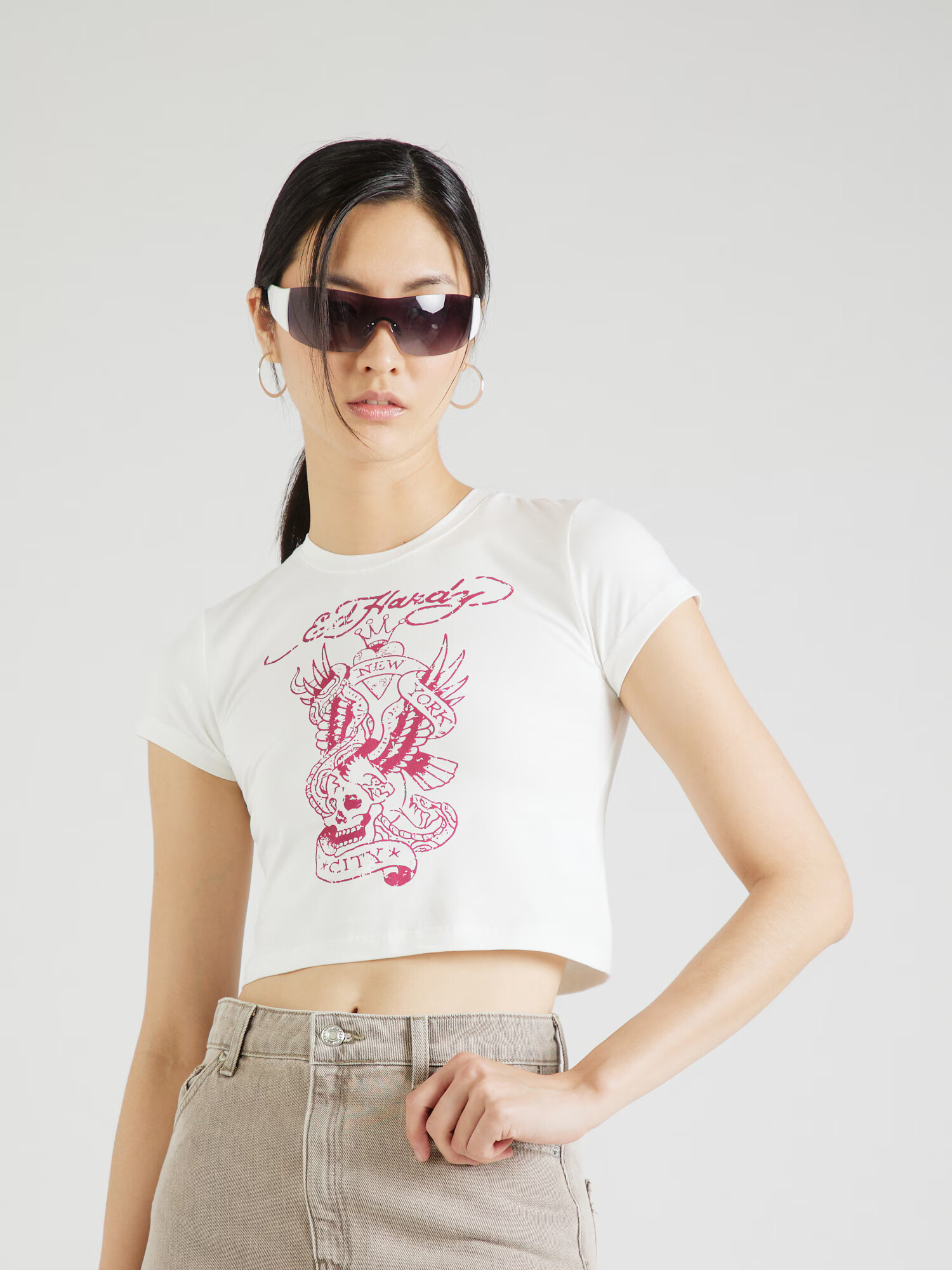 Ed Hardy Tricou roz / alb - Pled.ro