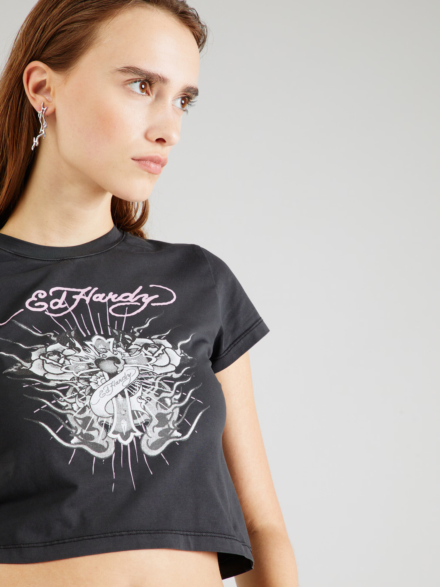 Ed Hardy Tricou roz / negru / alb - Pled.ro