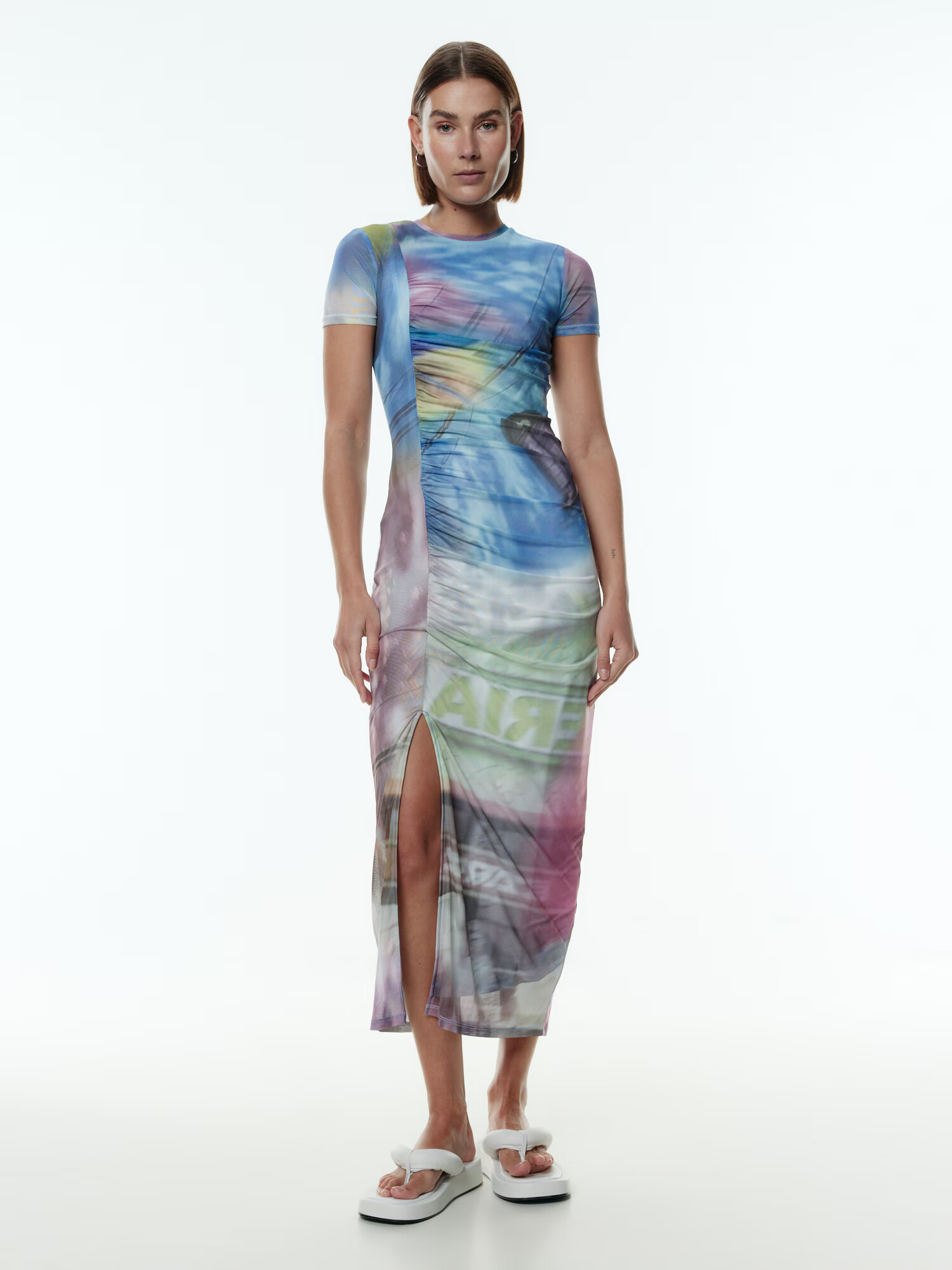 EDITED Rochie 'Leilai' albastru / grej / verde deschis / roz - Pled.ro