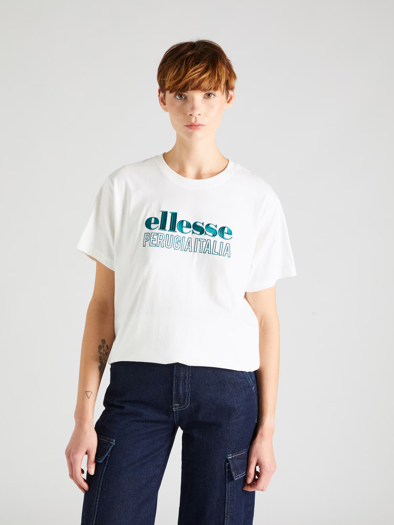 ELLESSE Tricou 'Casaletto' verde petrol / alb murdar - Pled.ro