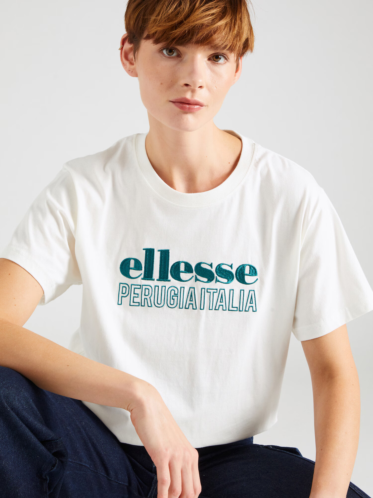 ELLESSE Tricou 'Casaletto' verde petrol / alb murdar - Pled.ro