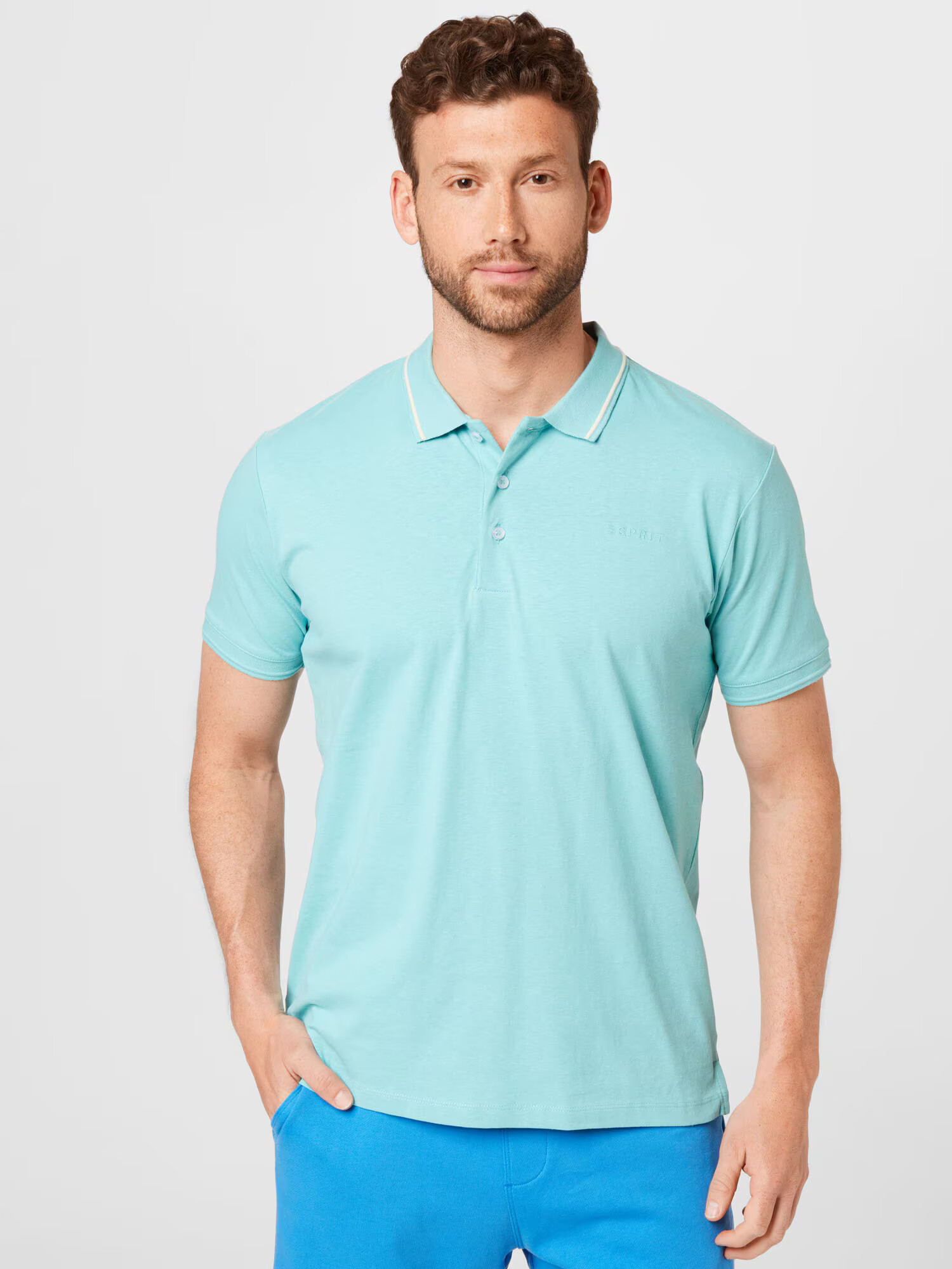 ESPRIT Tricou albastru aqua / alb - Pled.ro