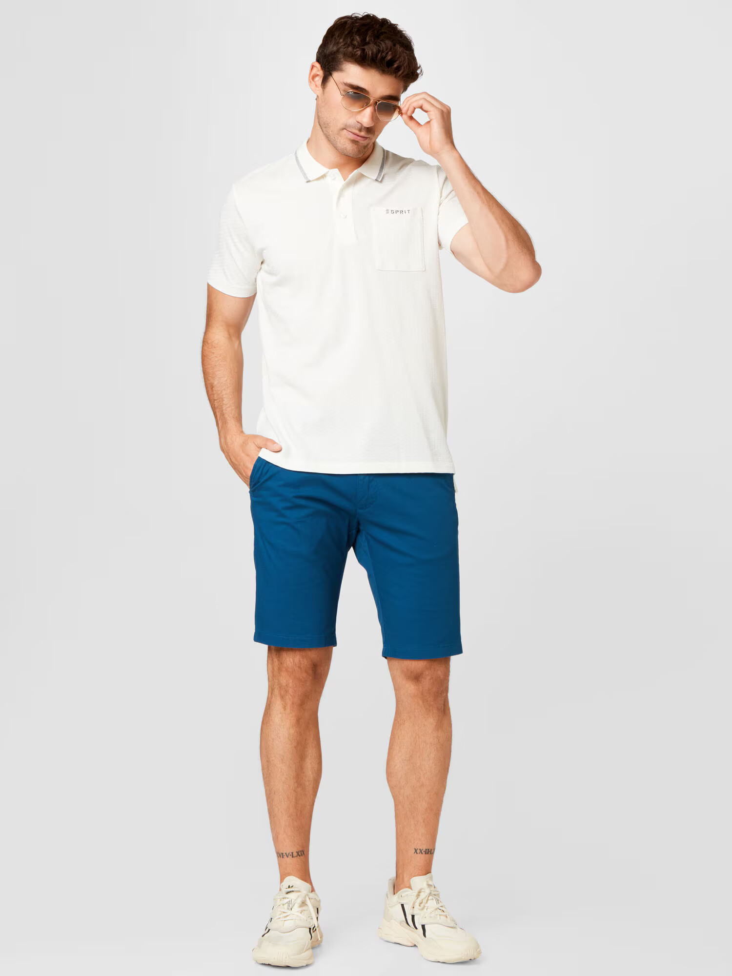 ESPRIT Tricou bleumarin / alb murdar - Pled.ro