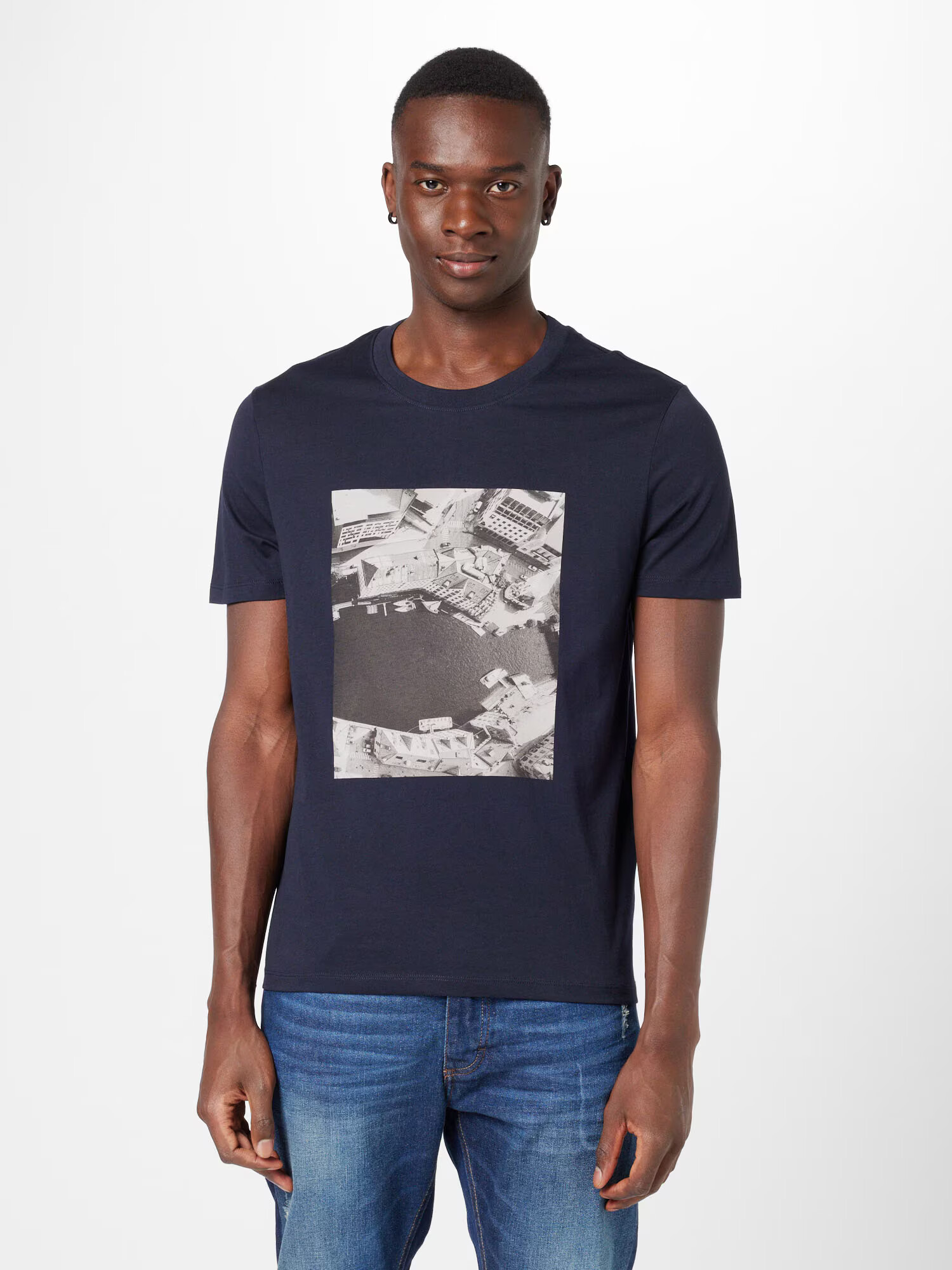 ESPRIT Tricou bleumarin / gri deschis - Pled.ro