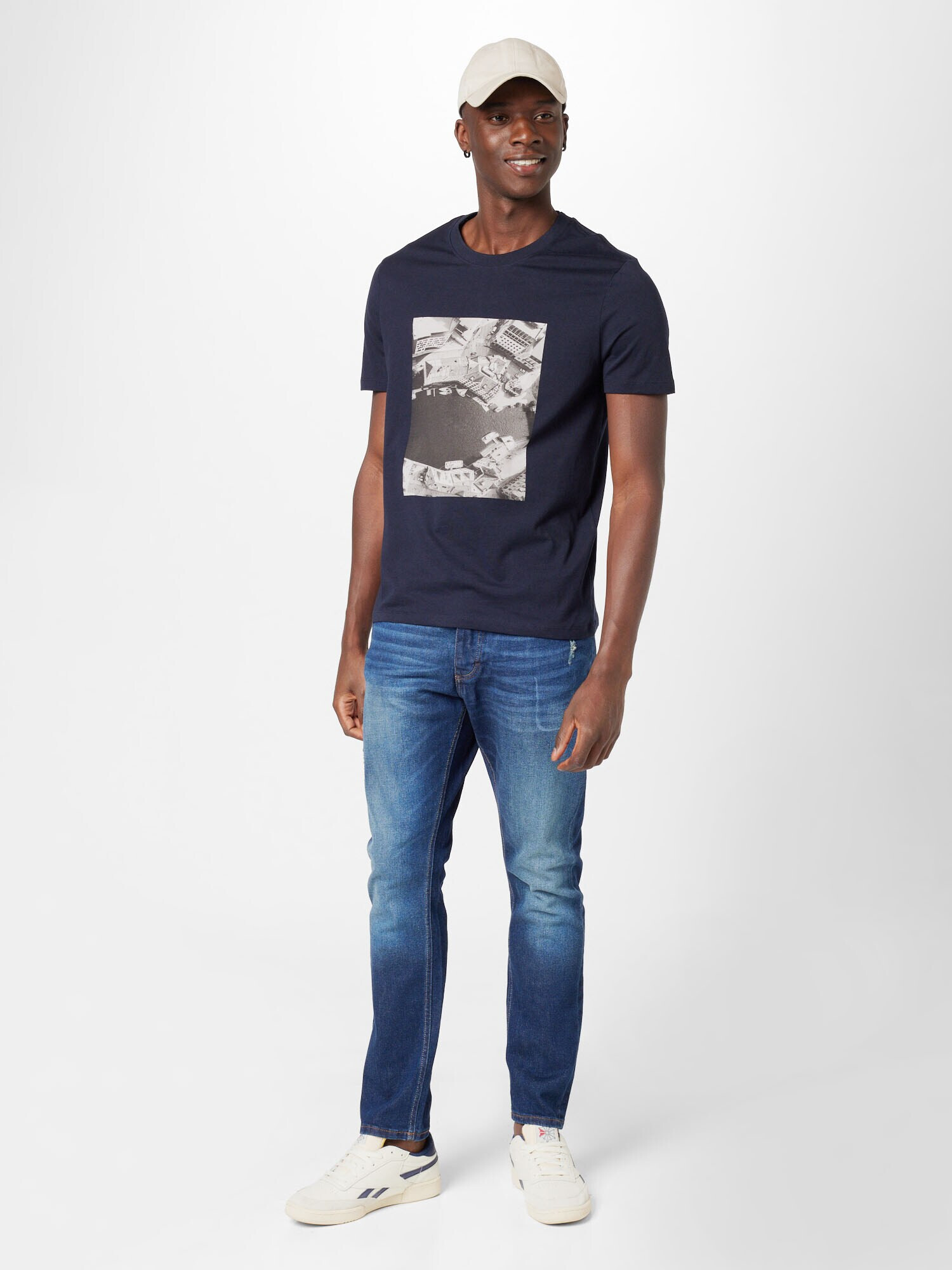 ESPRIT Tricou bleumarin / gri deschis - Pled.ro