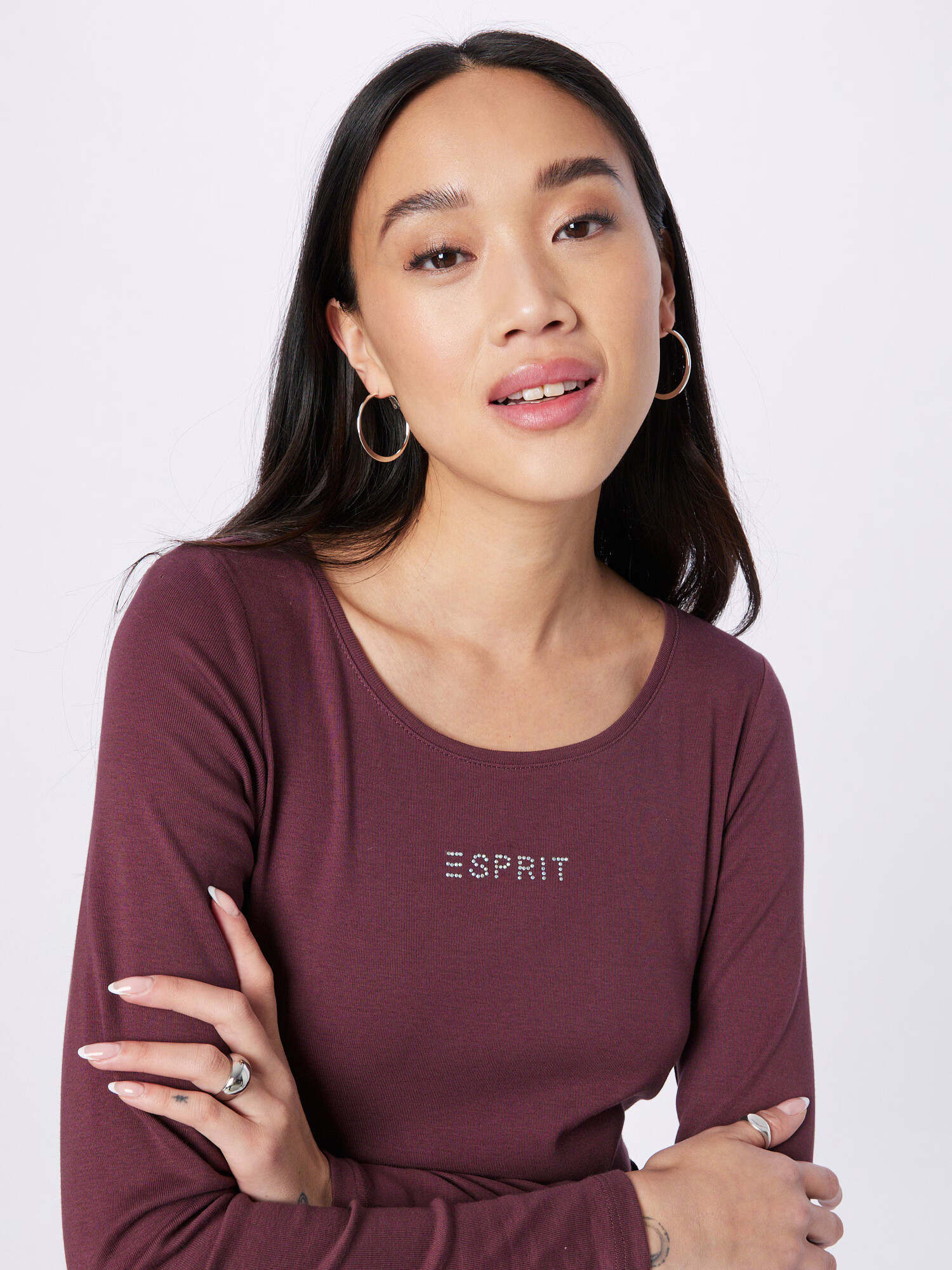 ESPRIT Tricou roșu bordeaux / alb - Pled.ro