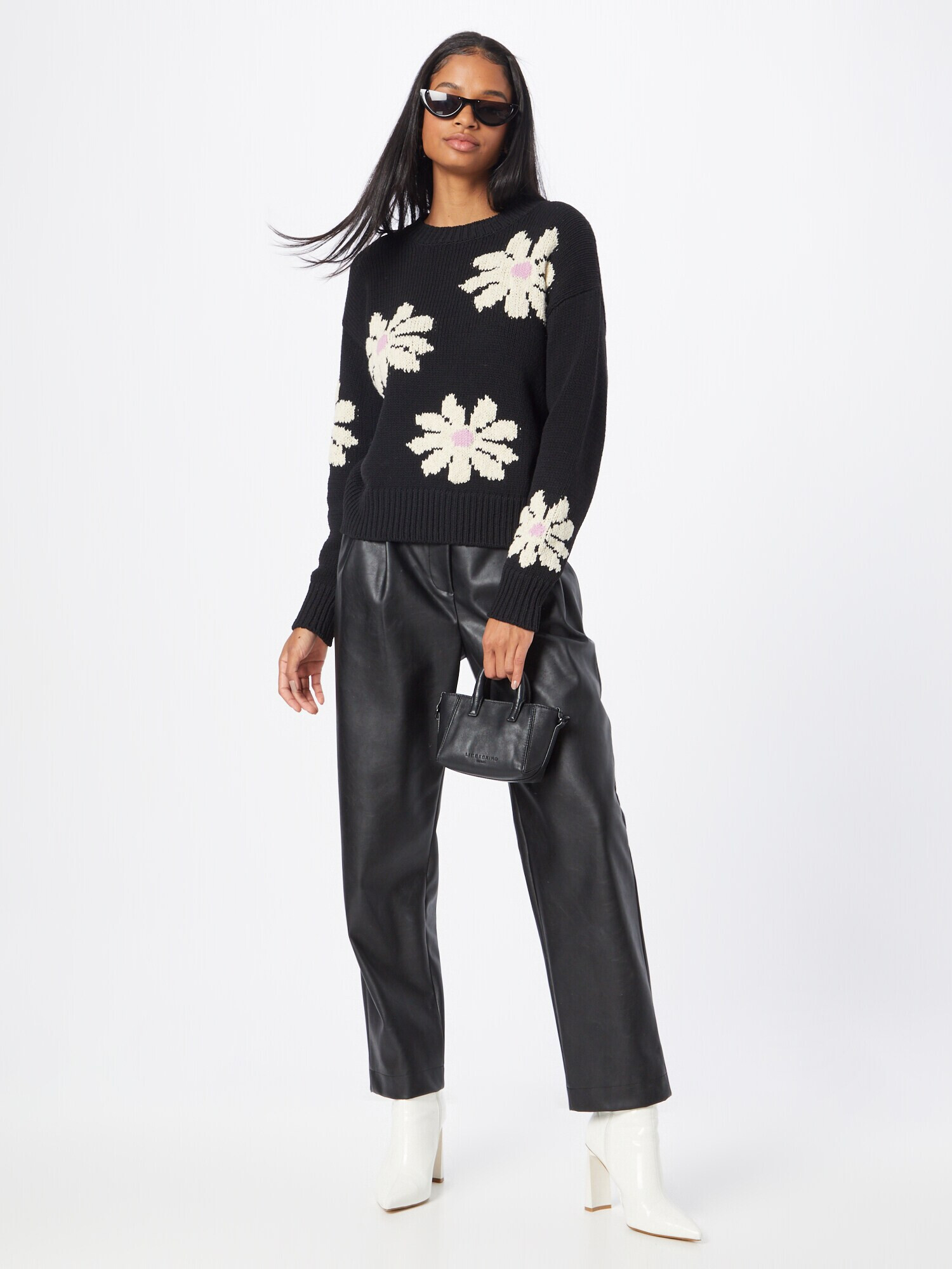 Essentiel Antwerp Pulover 'Dahlias' roz / negru / alb - Pled.ro