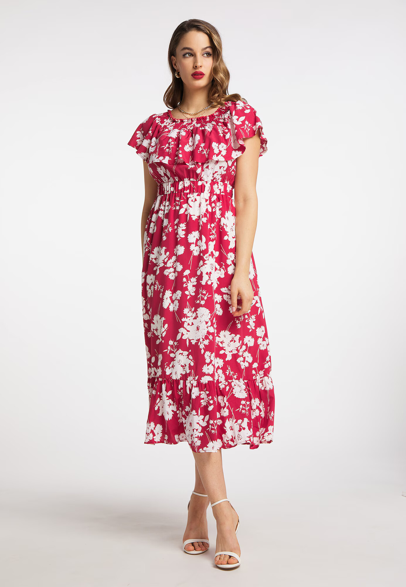 faina Rochie roșu cranberry / alb - Pled.ro