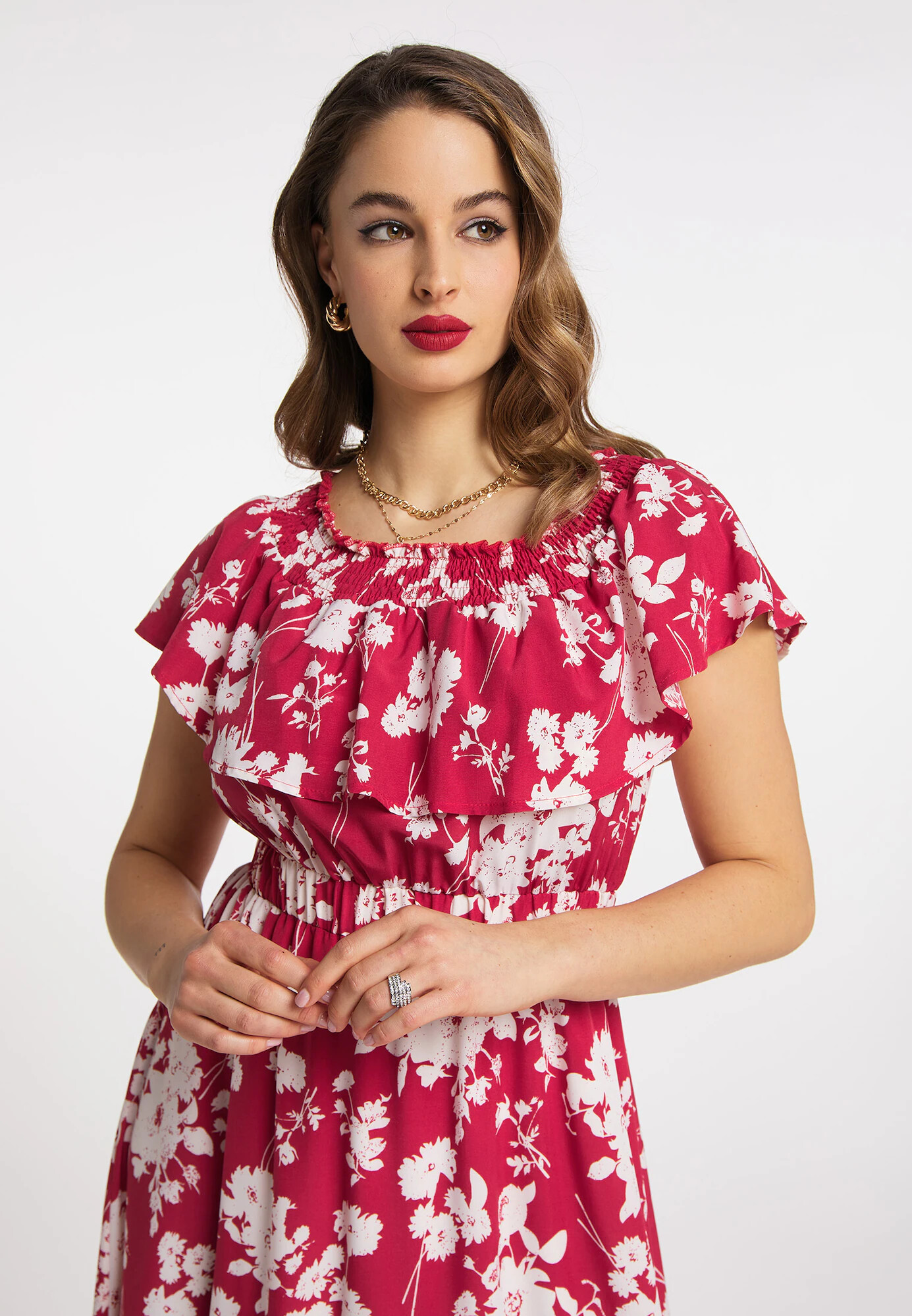 faina Rochie roșu cranberry / alb - Pled.ro