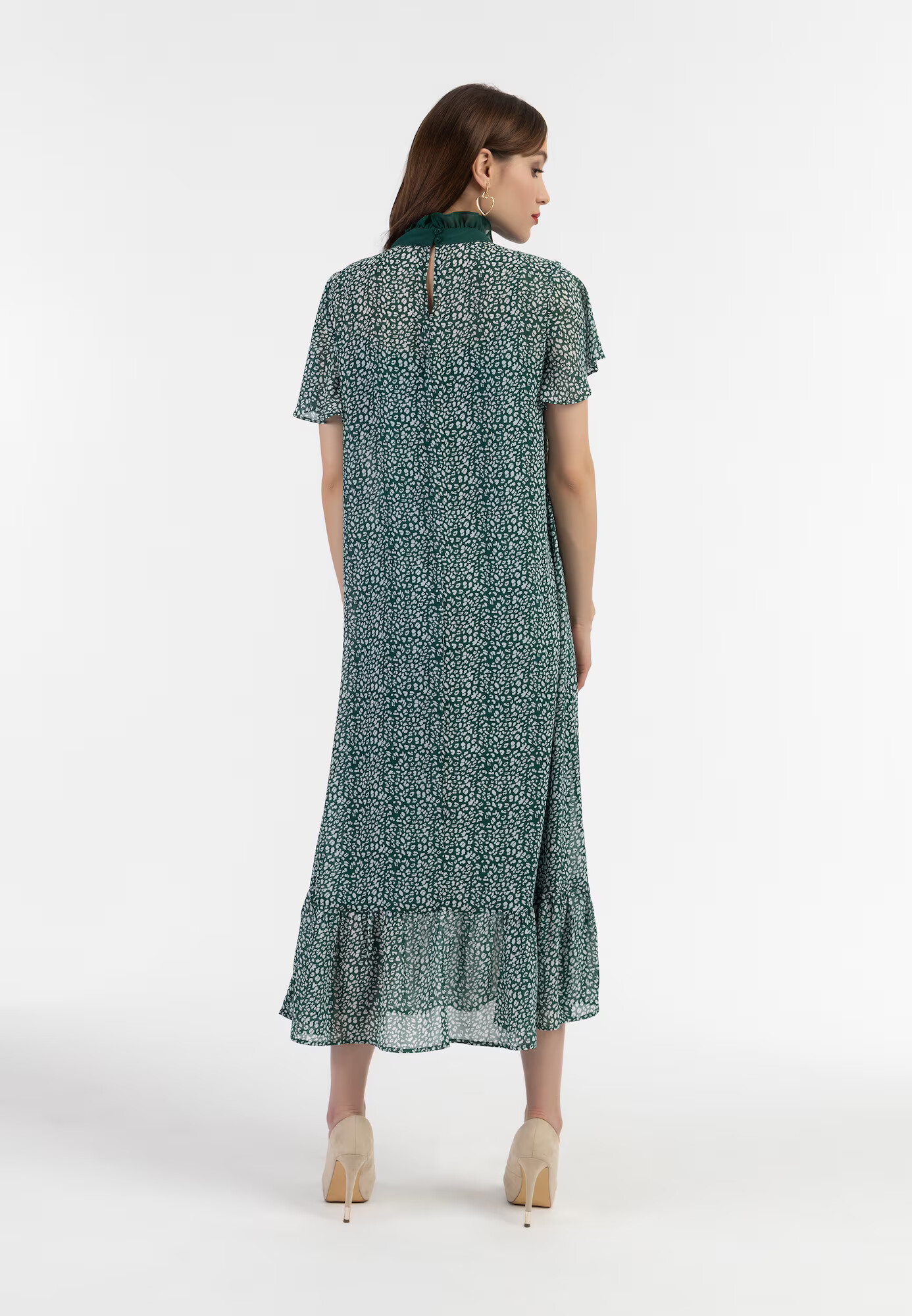 faina Rochie verde smarald / alb murdar - Pled.ro