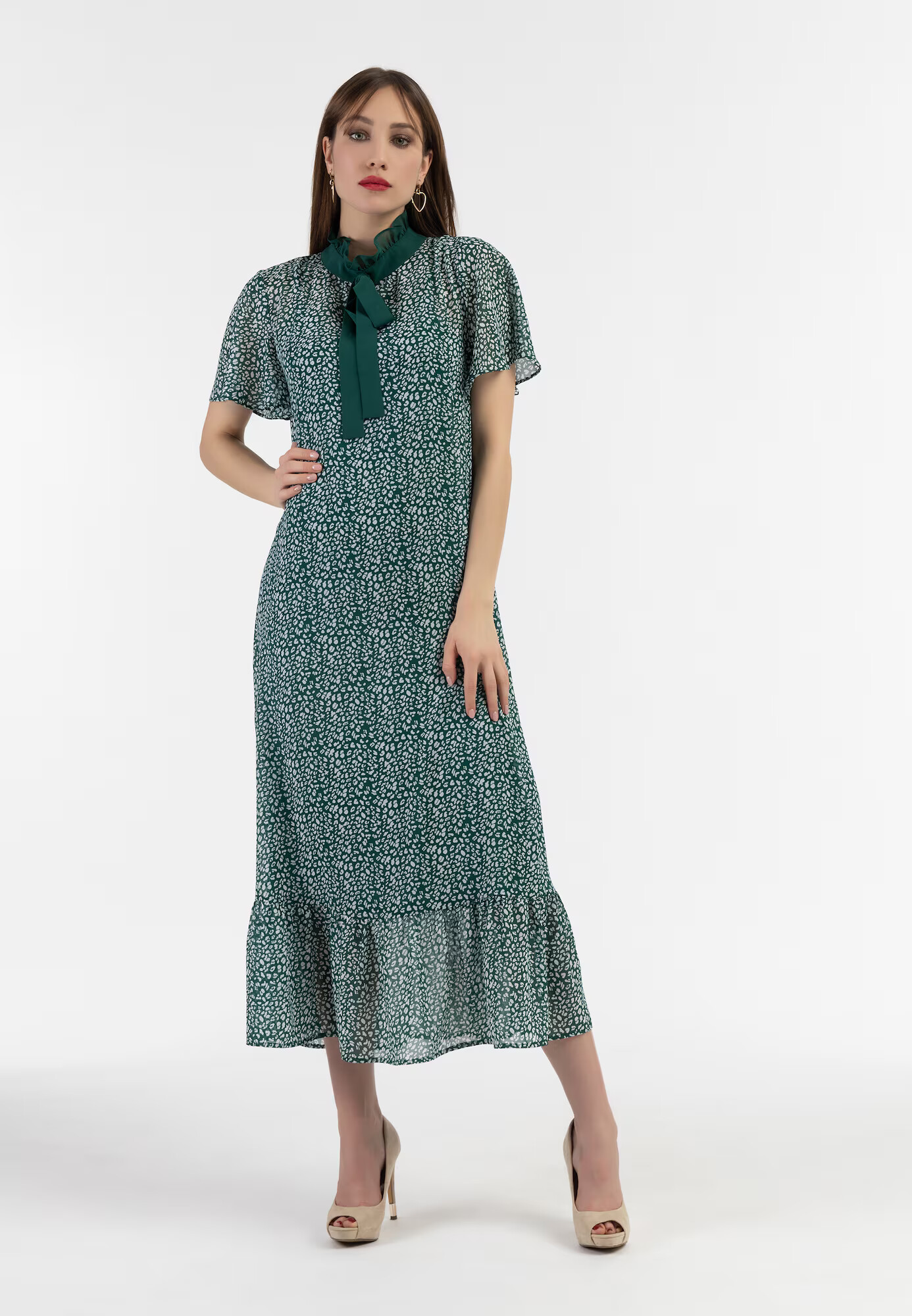 faina Rochie verde smarald / alb murdar - Pled.ro