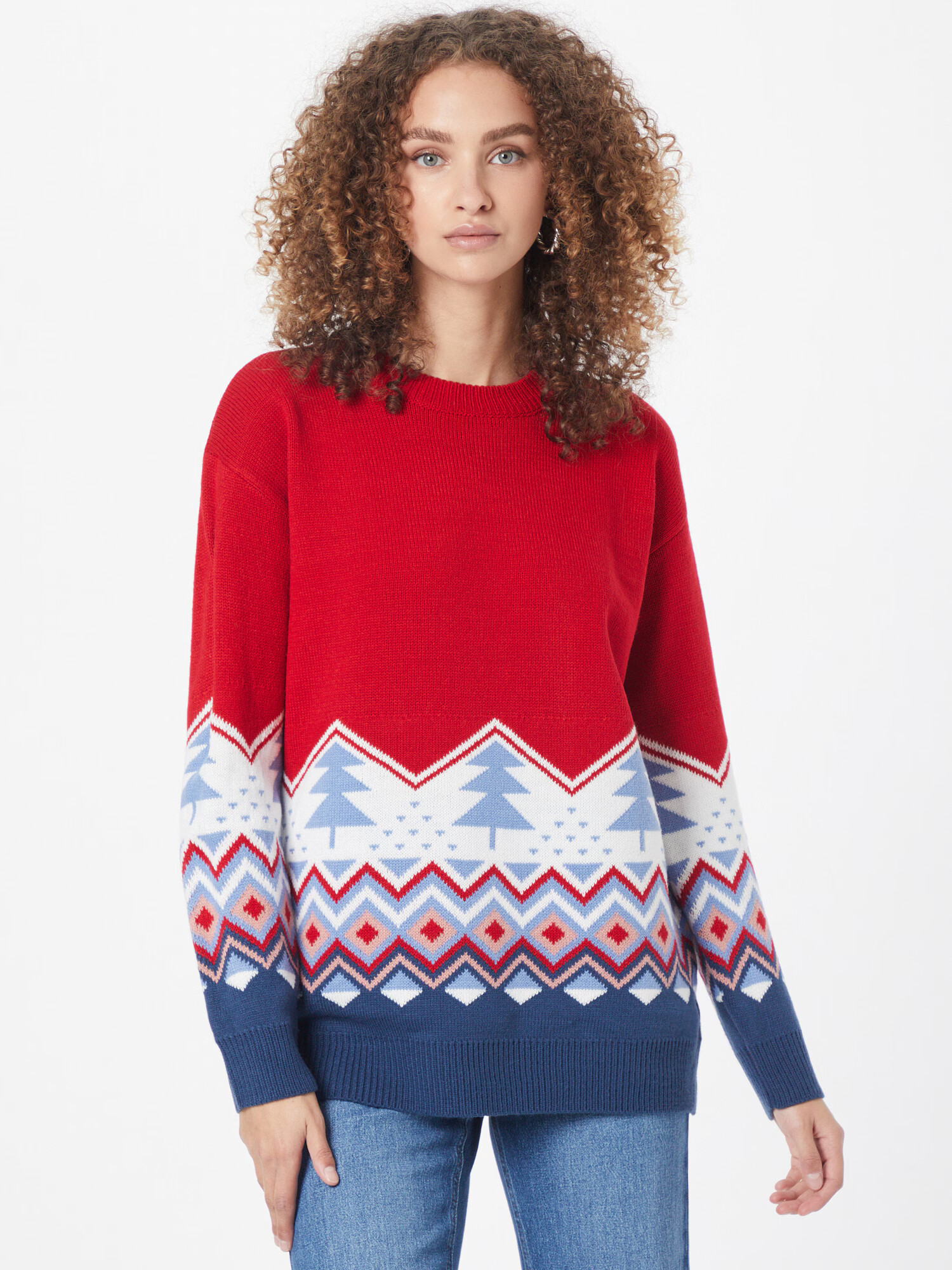 Fashion Union Pulover 'FAIRISLE' albastru marin / albastru deschis / roșu / alb - Pled.ro