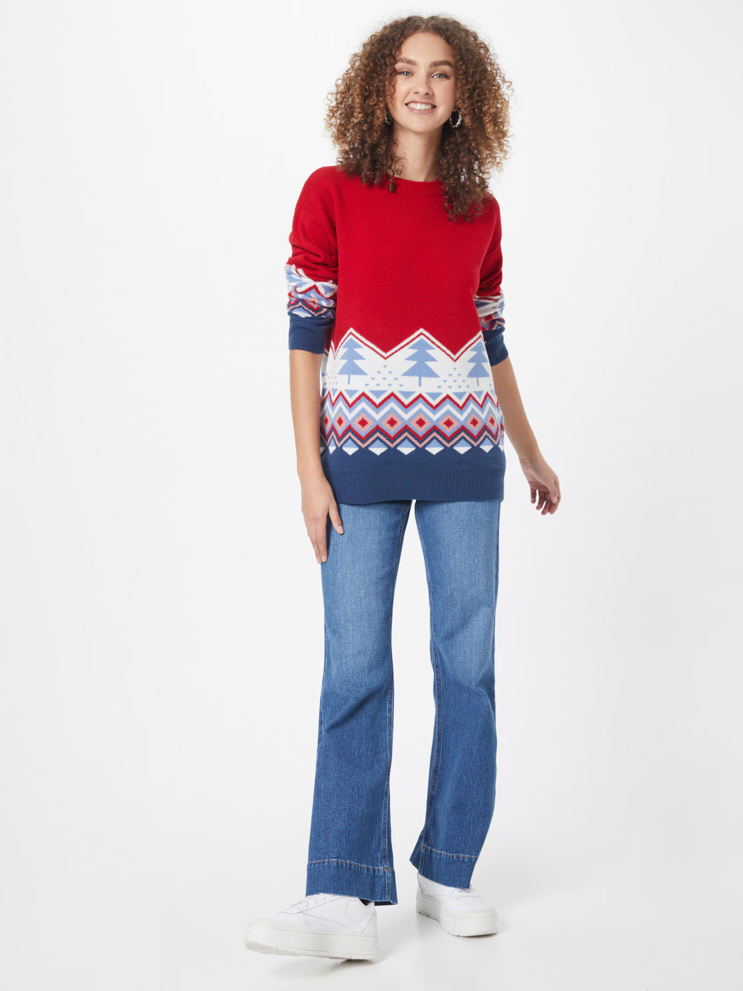 Fashion Union Pulover 'FAIRISLE' albastru marin / albastru deschis / roșu / alb - Pled.ro