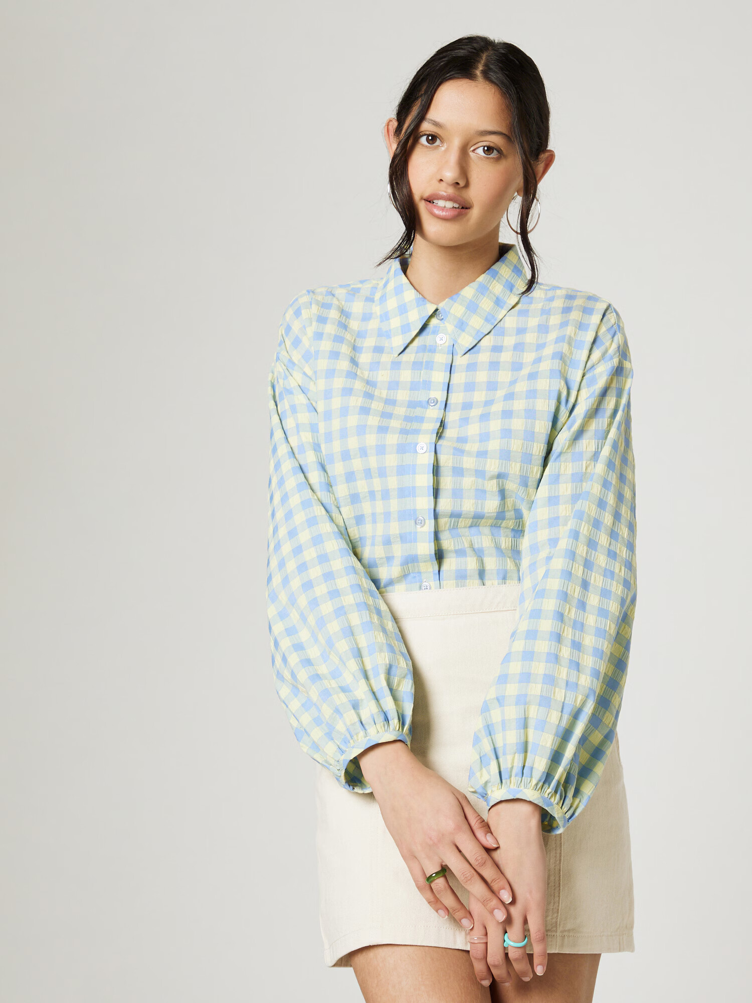 florence by mills exclusive for ABOUT YOU Bluză 'Gingham' albastru / verde neon - Pled.ro