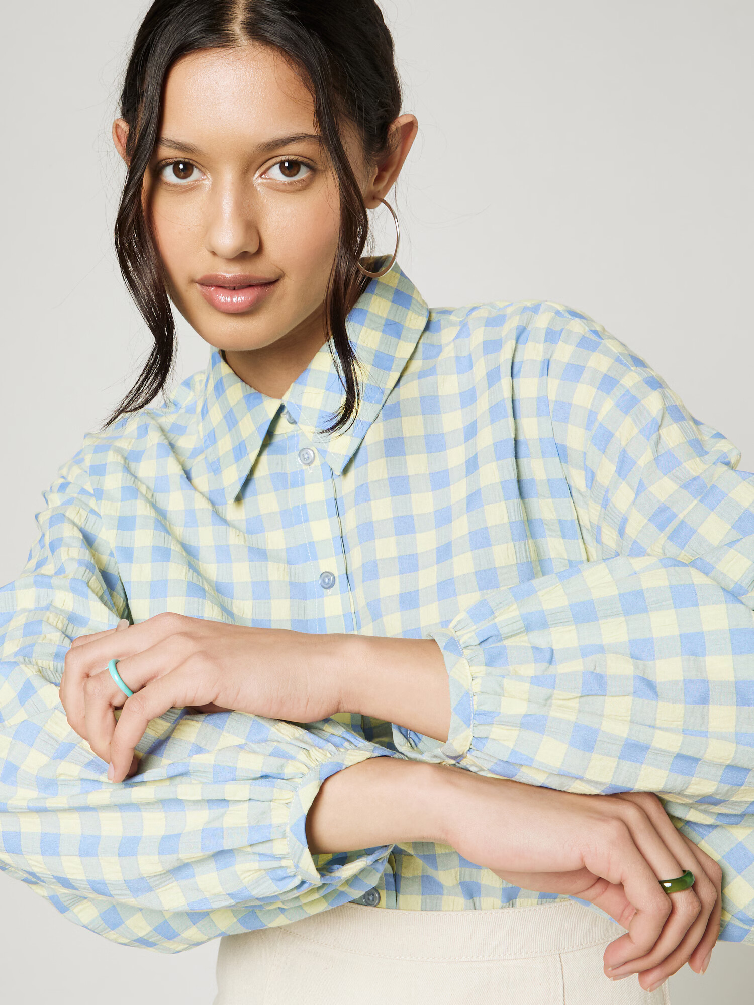 florence by mills exclusive for ABOUT YOU Bluză 'Gingham' albastru / verde neon - Pled.ro