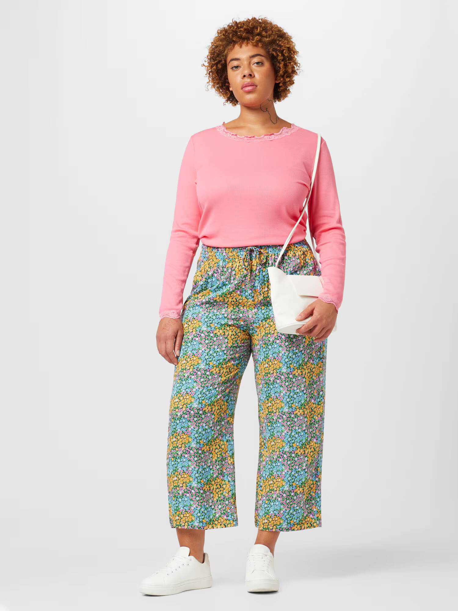 Fransa Curve Pantaloni albastru aqua / galben / roz / alb - Pled.ro