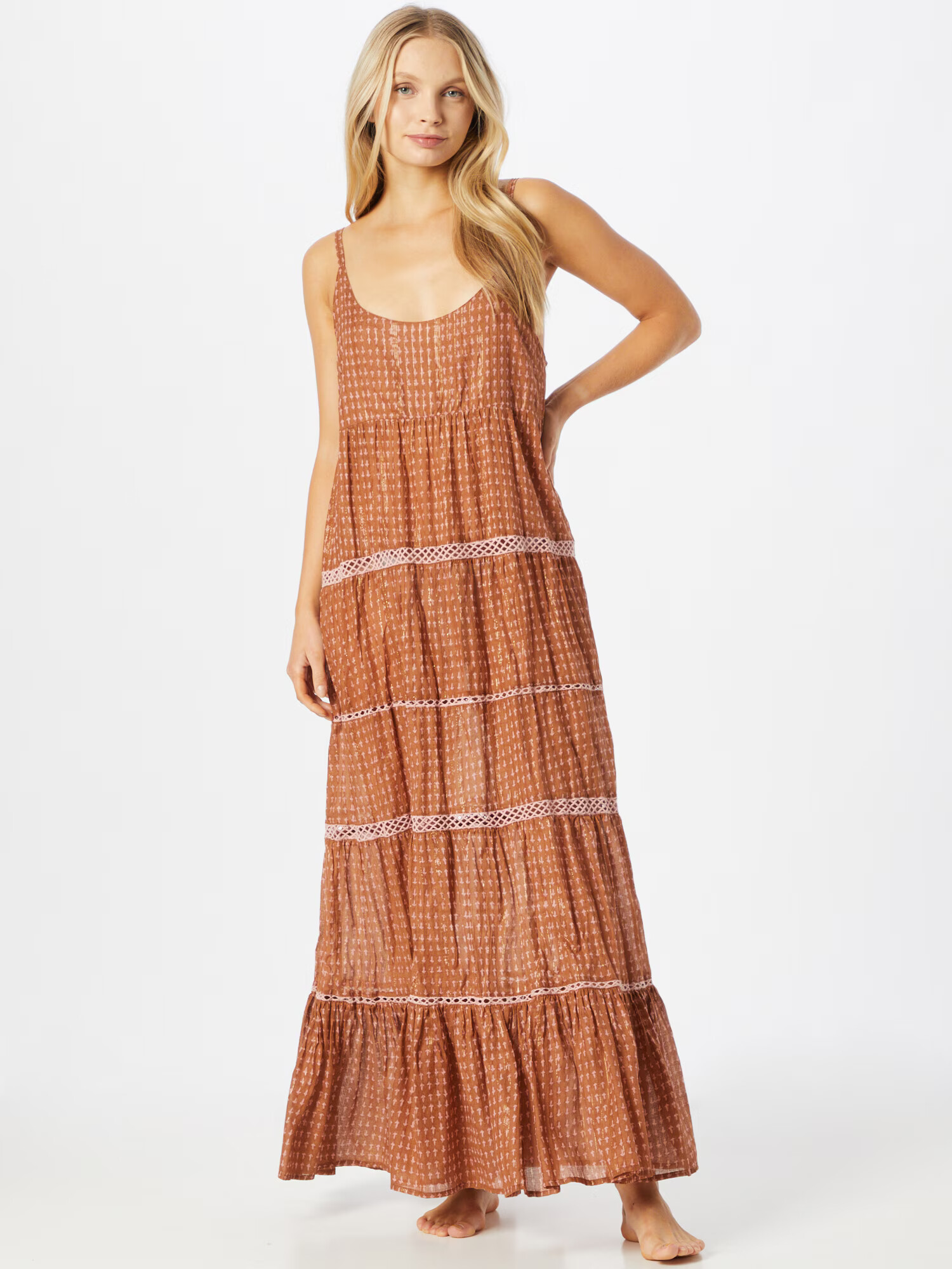 Free People Rochie de vară maro caramel / roz pastel - Pled.ro