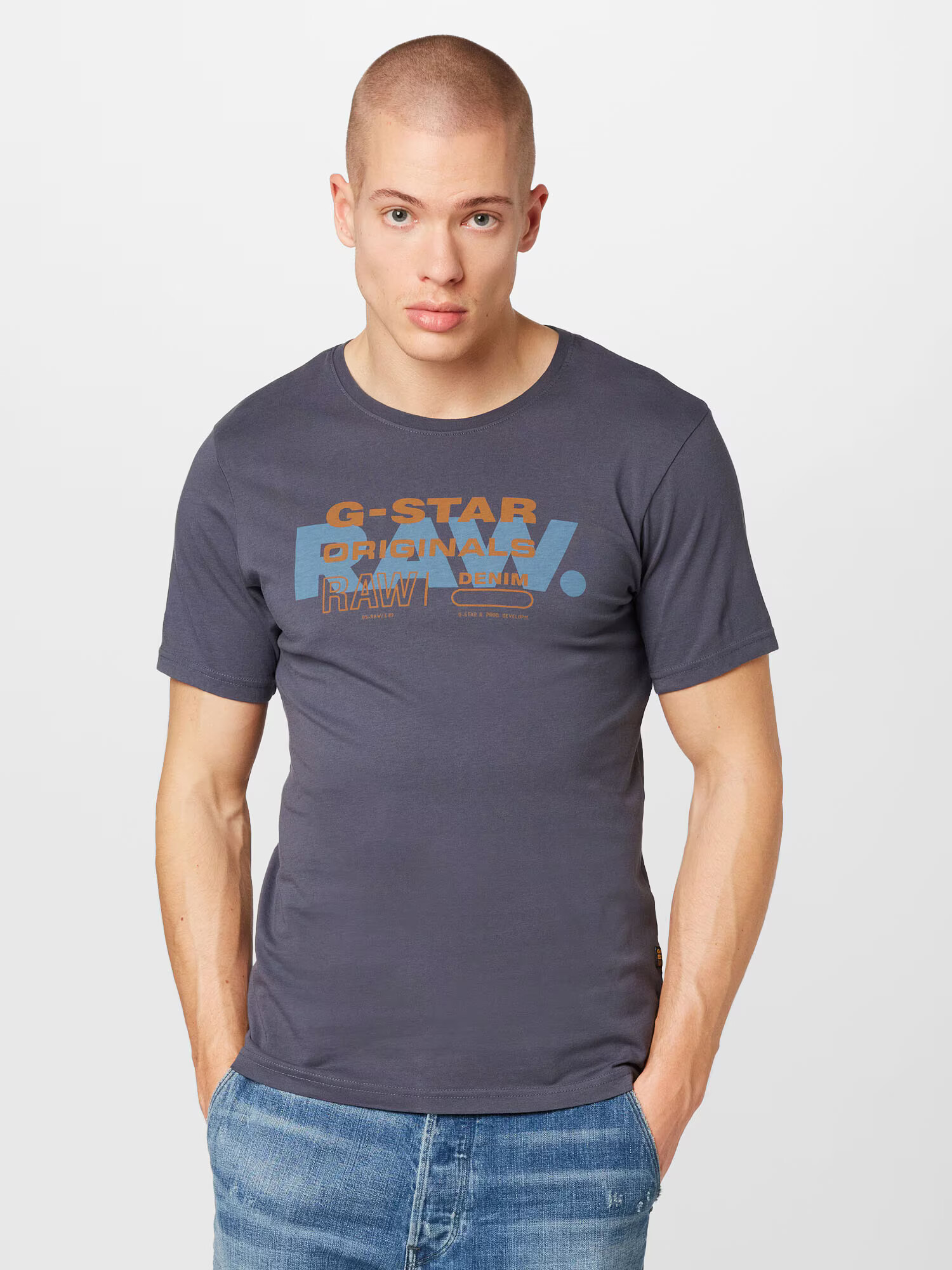 G-Star RAW Tricou albastru fumuriu / albastru porumbel / maro coniac - Pled.ro