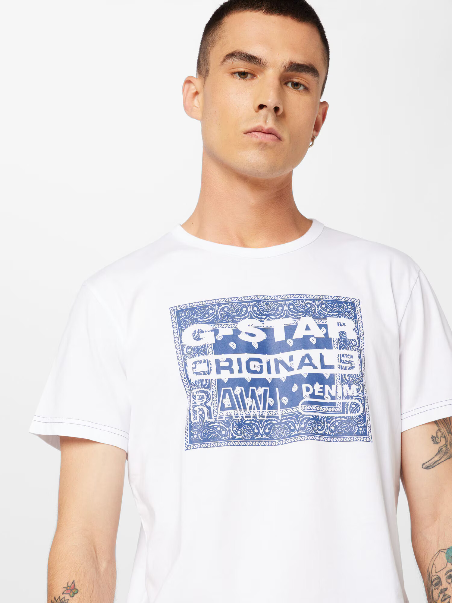 G-Star RAW Tricou 'Bandana' albastru marin / alb - Pled.ro