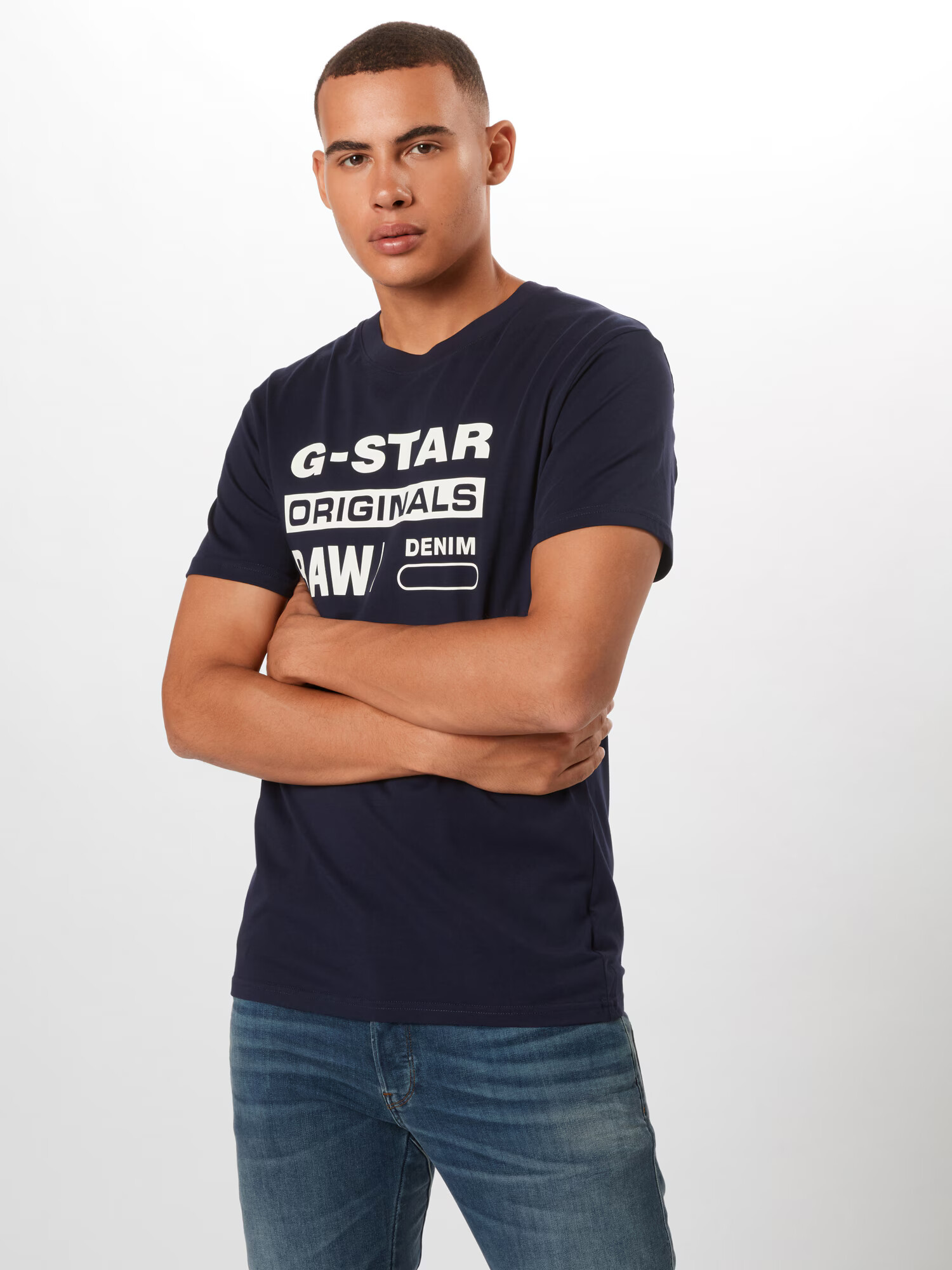 G-Star RAW Tricou 'Graphic 8' albastru închis / alb - Pled.ro