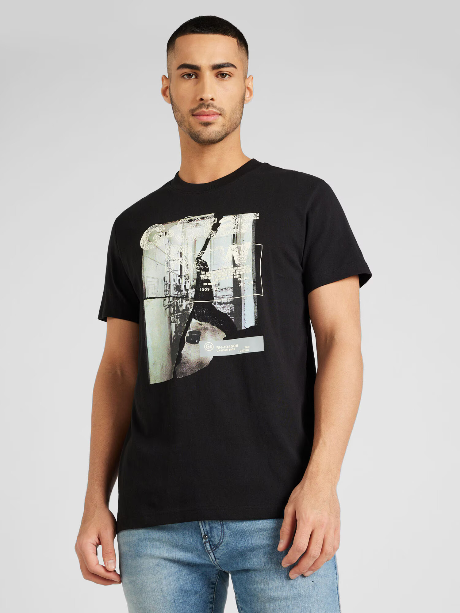 G-Star RAW Tricou 'HQ' albastru pastel / negru / alb - Pled.ro