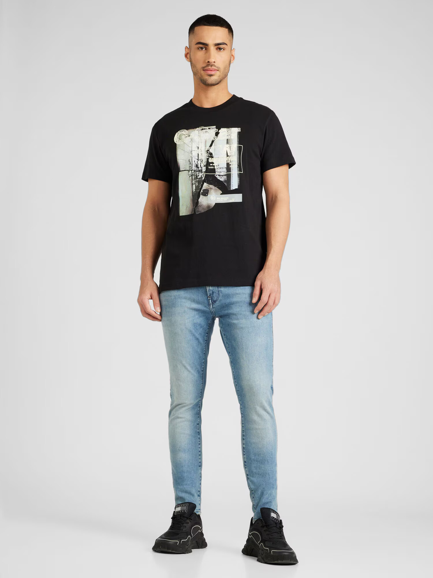 G-Star RAW Tricou 'HQ' albastru pastel / negru / alb - Pled.ro