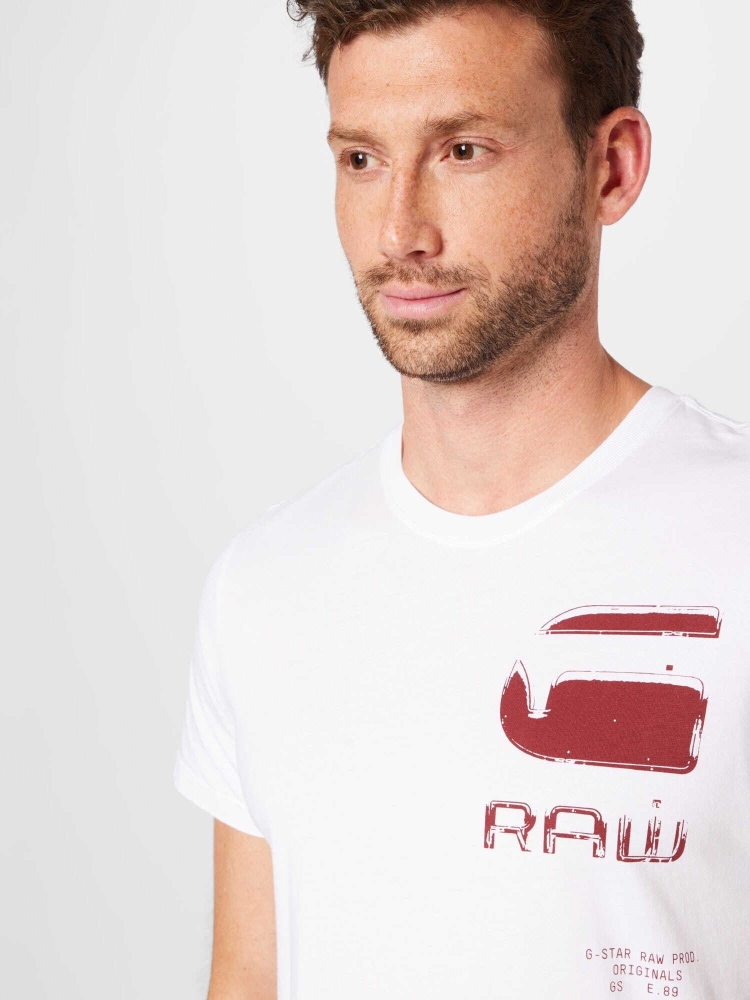 G-Star RAW Tricou roșu burgundy / alb - Pled.ro