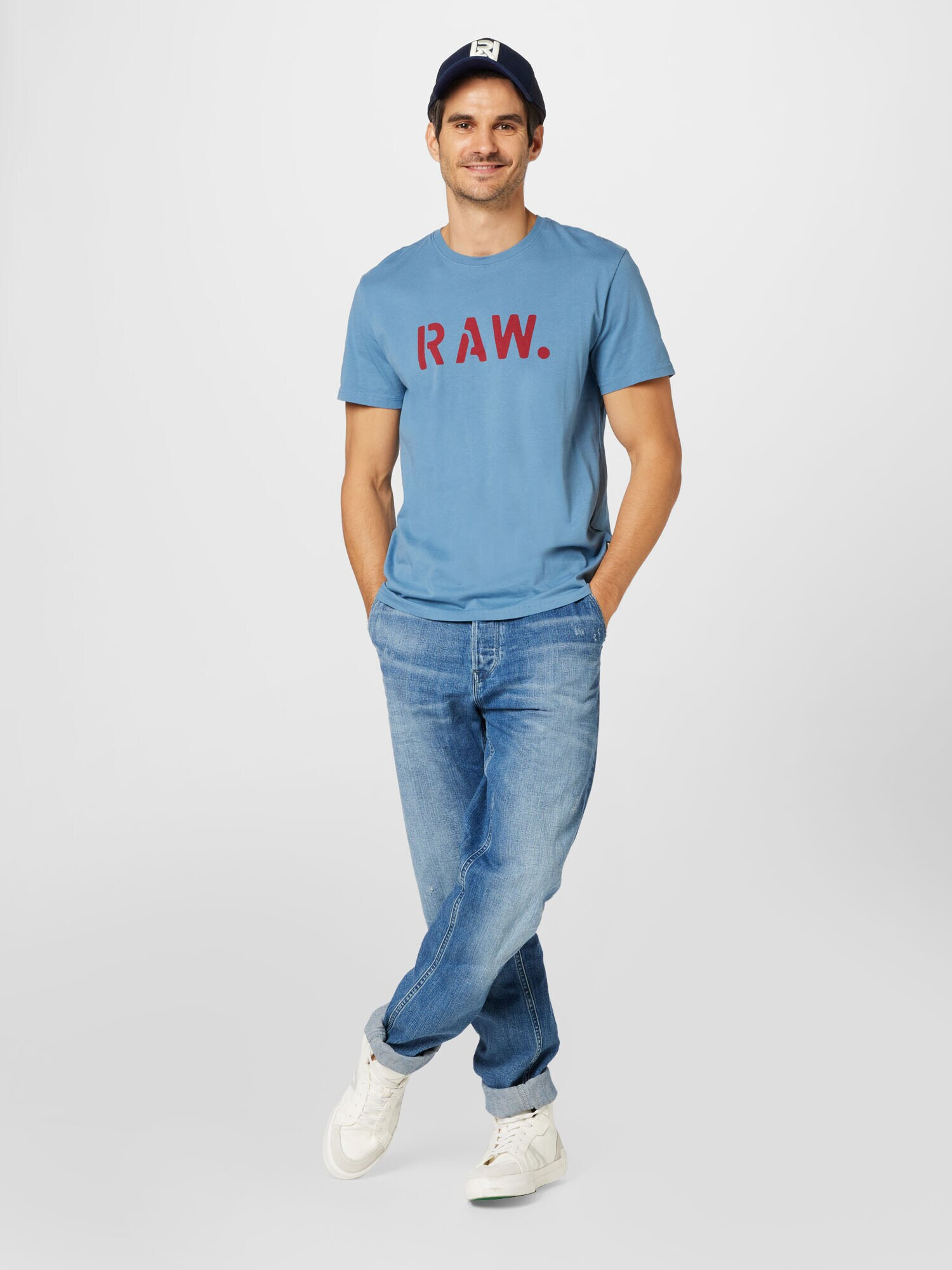 G-Star RAW Tricou 'Stencil' albastru porumbel / roşu închis - Pled.ro