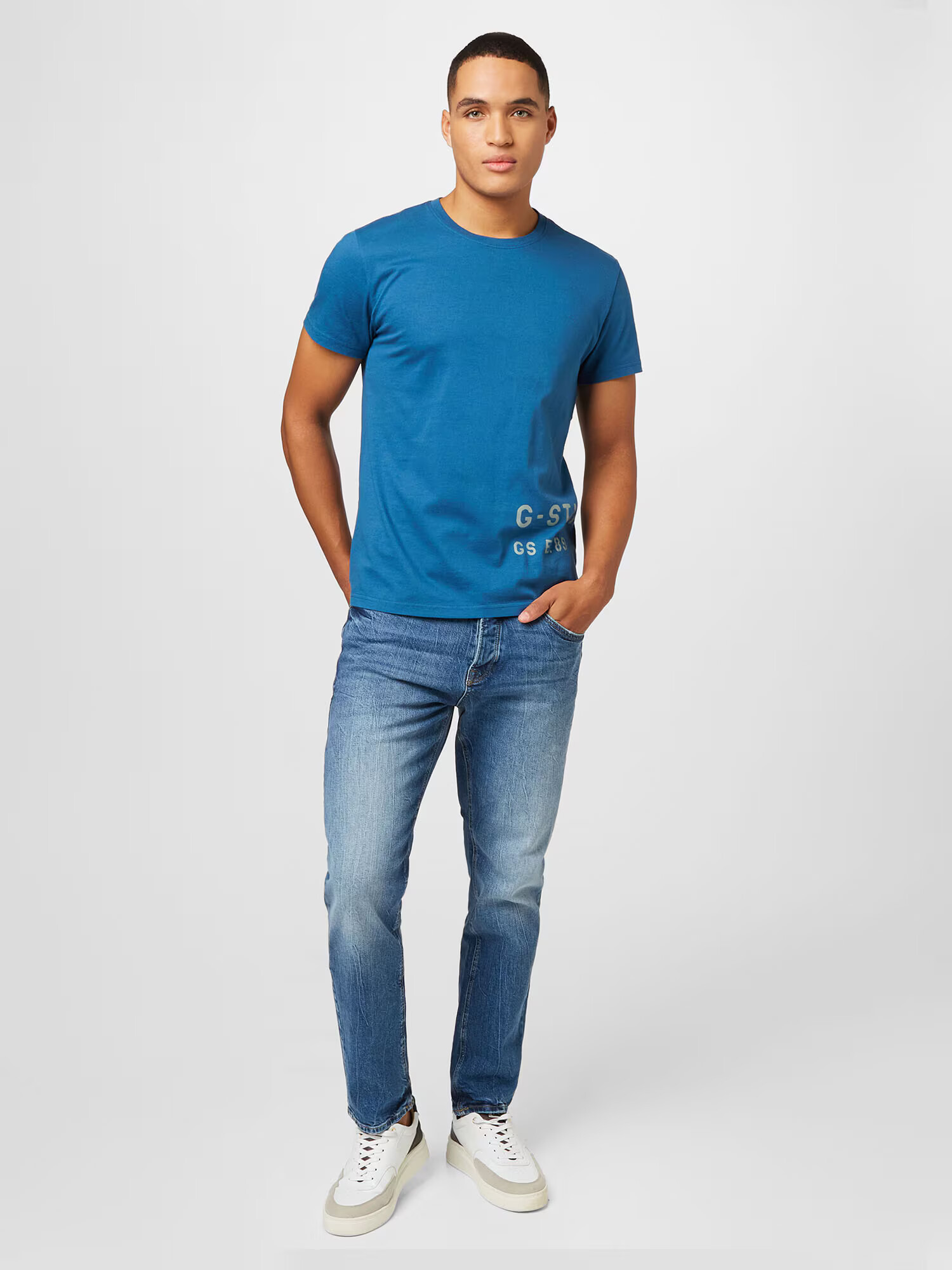 G-Star RAW Tricou 'Stencil' azuriu / gri deschis - Pled.ro