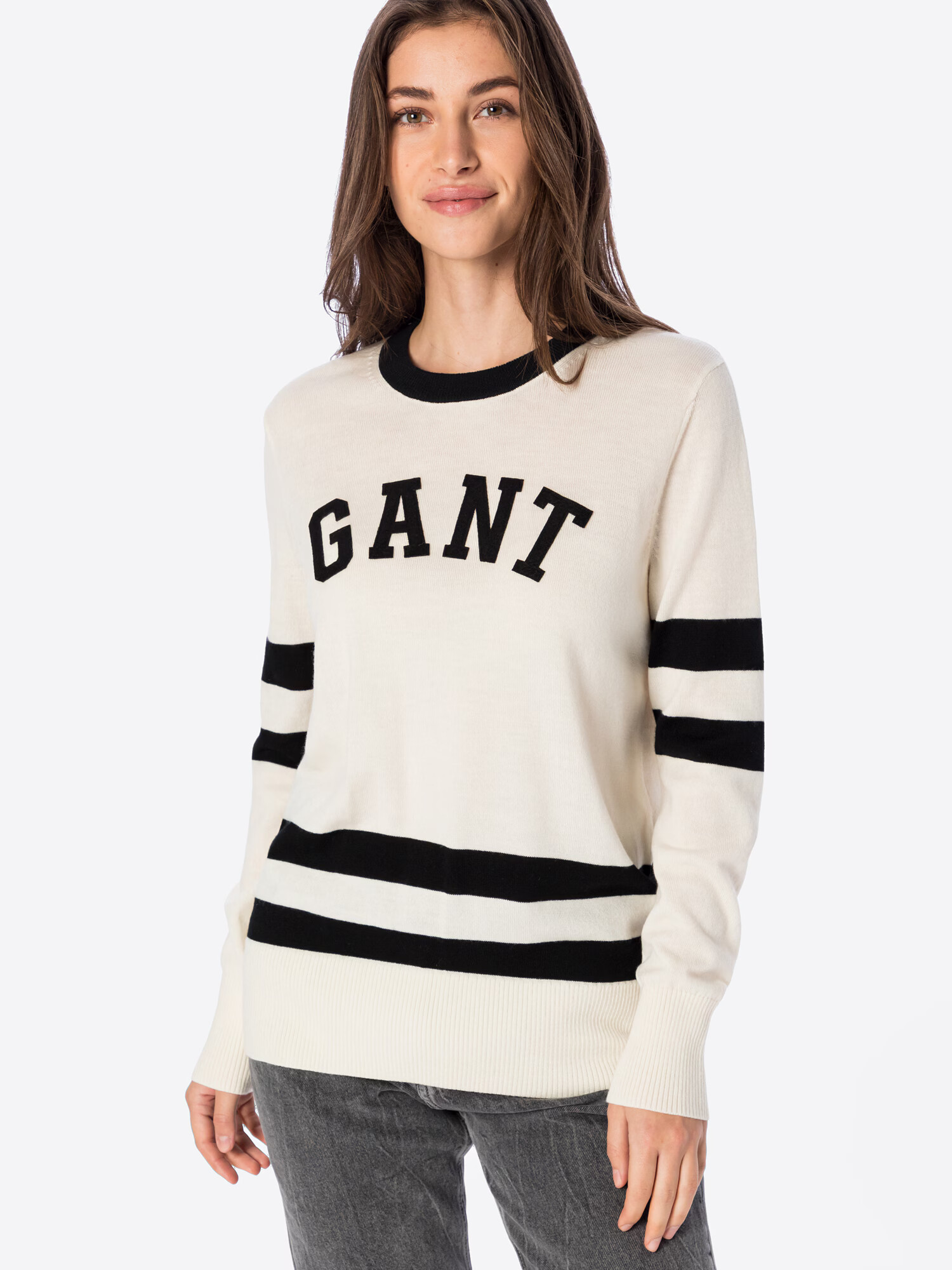 GANT Pulover negru / alb natural - Pled.ro