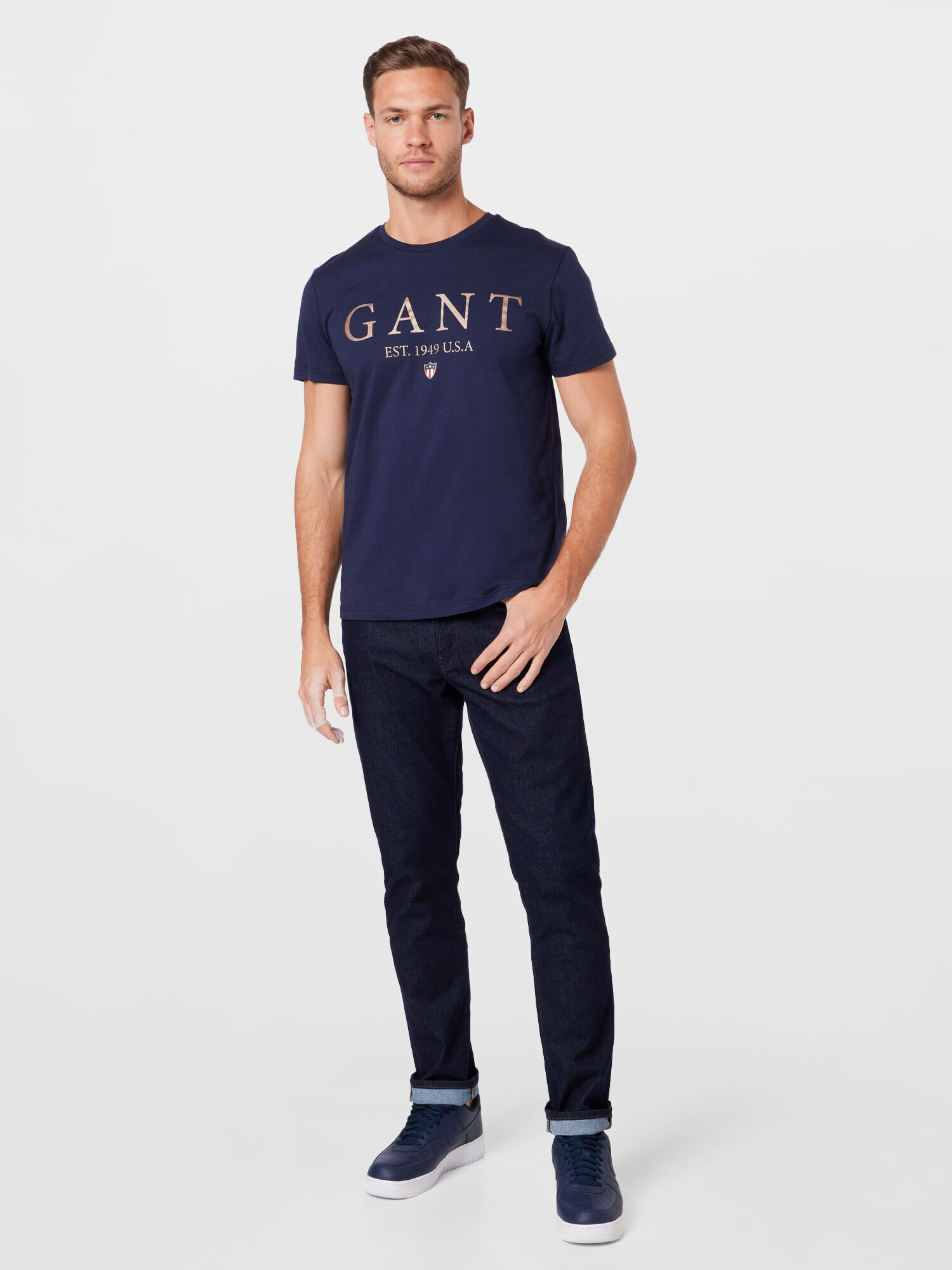 GANT Tricou albastru marin / bleumarin / auriu / alb - Pled.ro