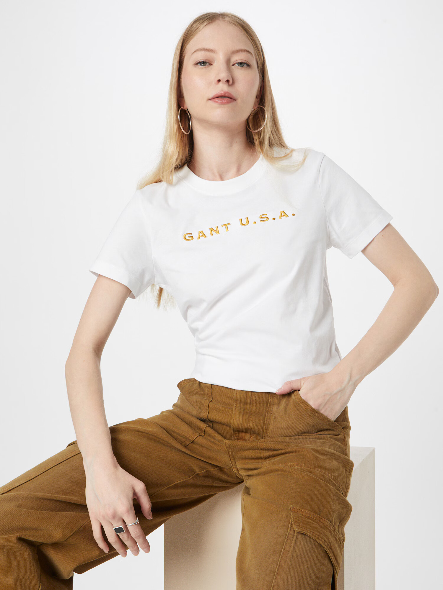 GANT Tricou galben auriu / alb murdar - Pled.ro