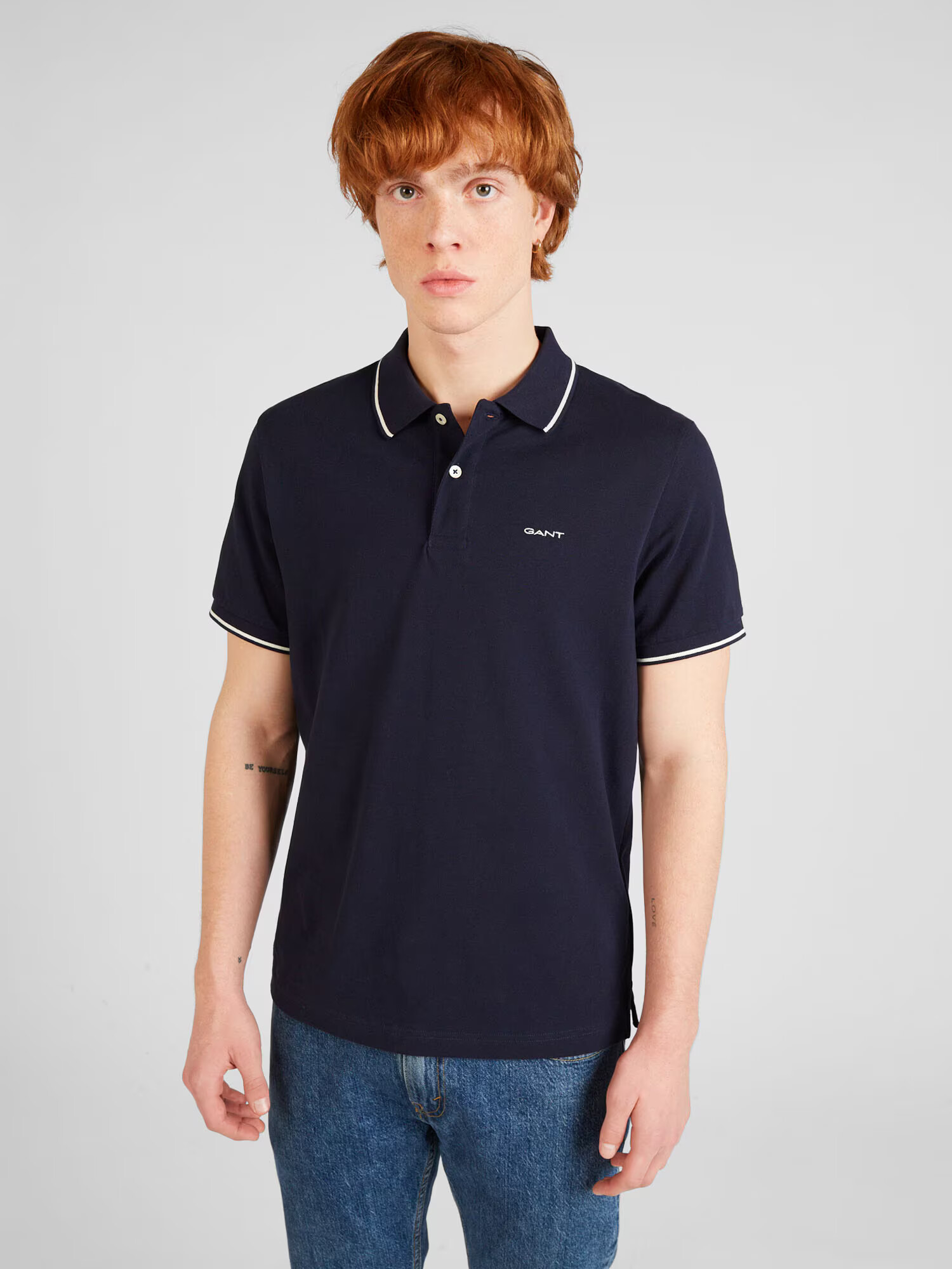 GANT Tricou 'RUGGER' bleumarin / alb - Pled.ro